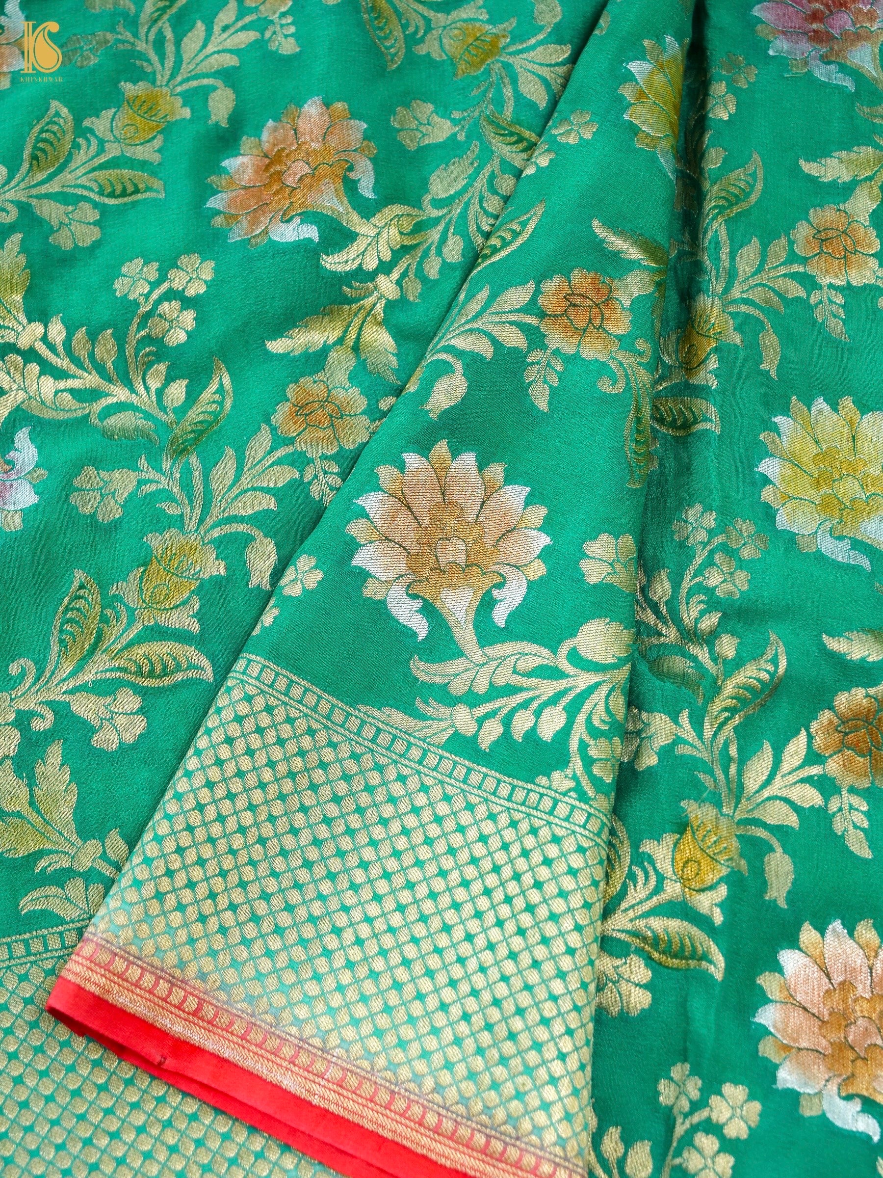 Pure Georgette Handloom Banarasi Marigold Saree