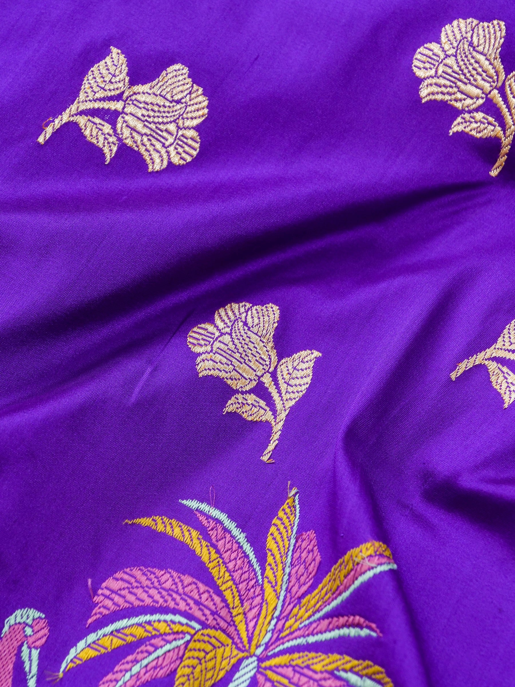 Handwoven Banarasi Katan Silk Kadwa Saree in Violet