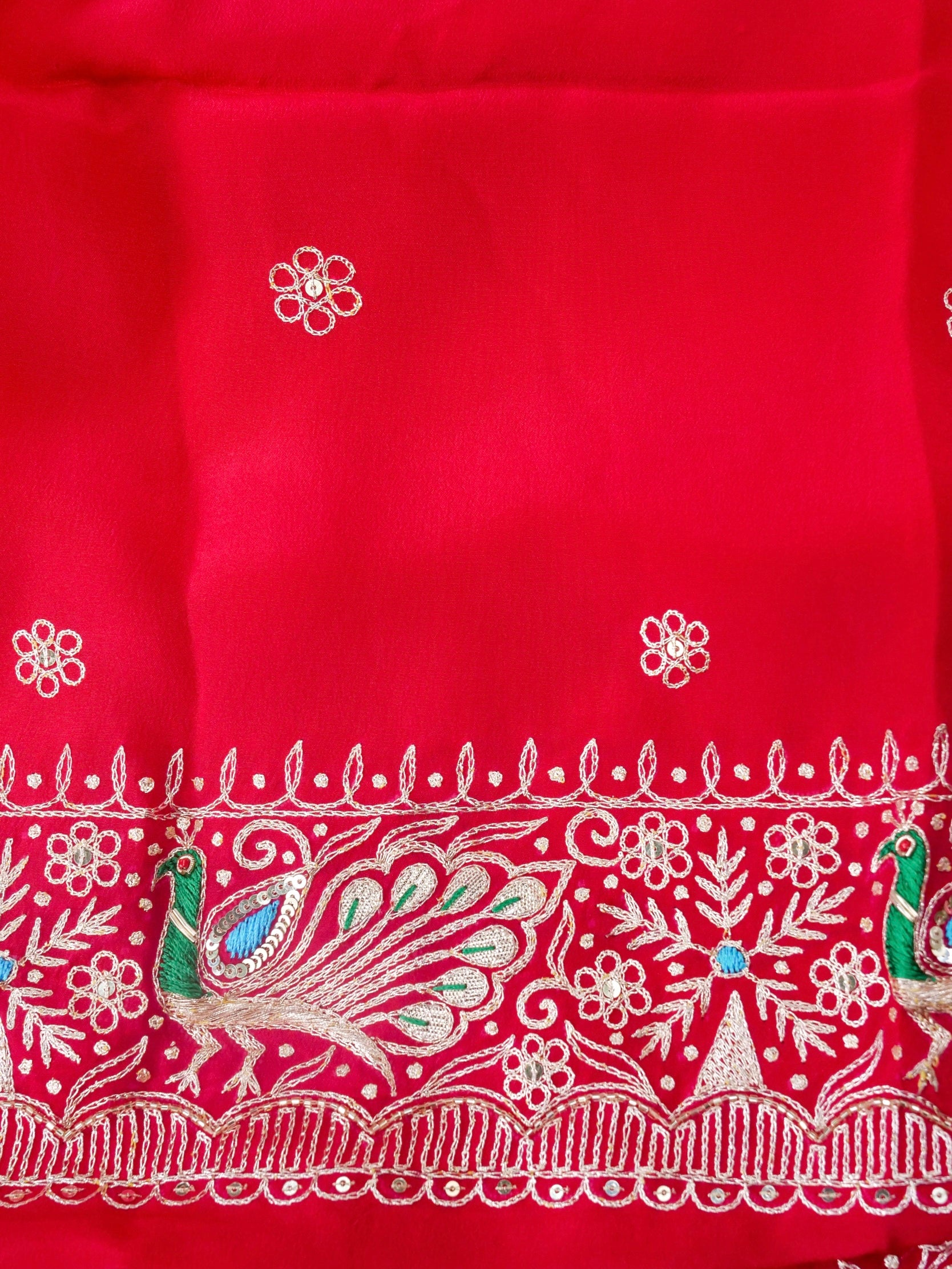 Hand Embroidered Georgette Saree in Pink-Red Ombre