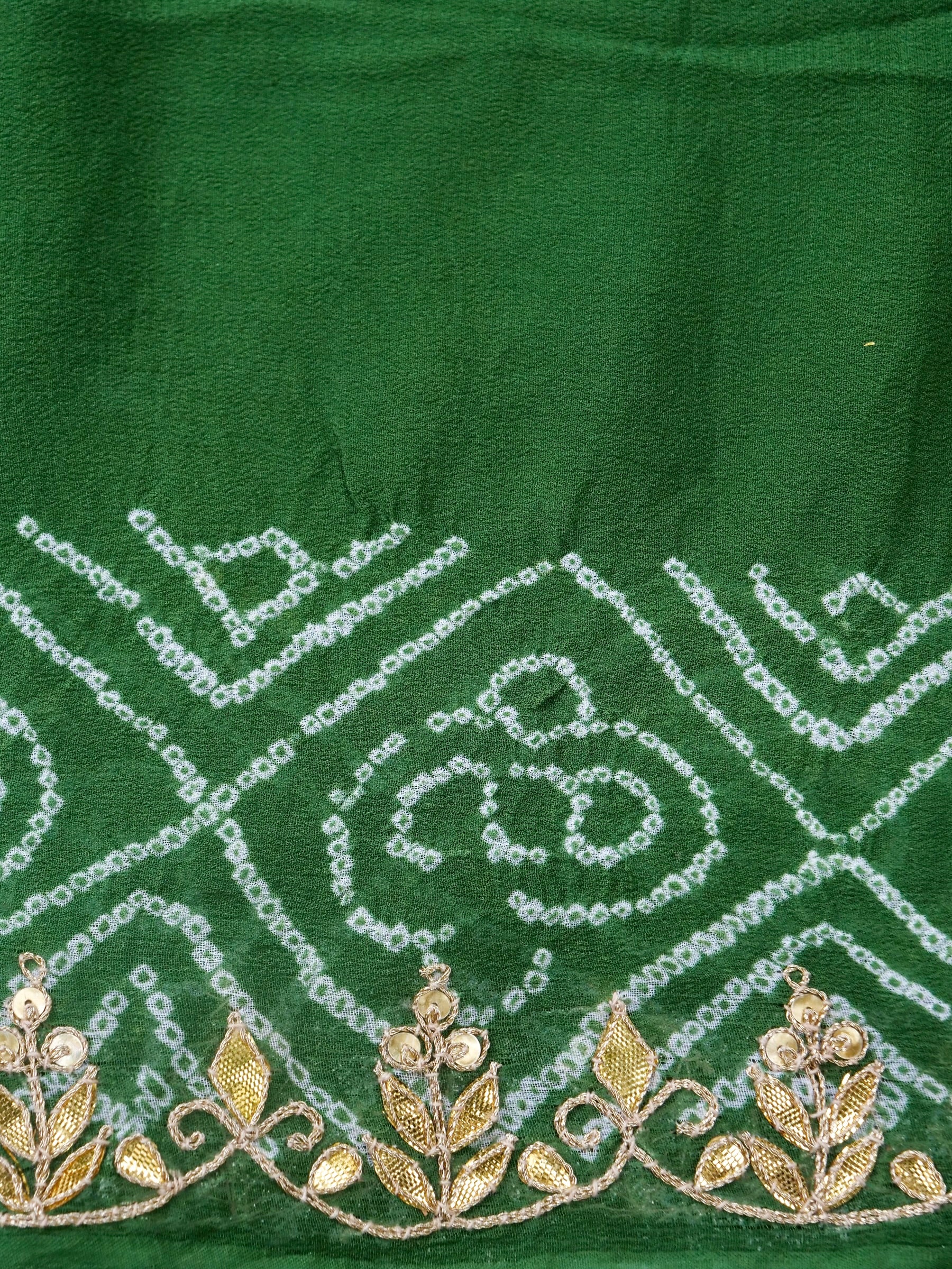Banarasi Georgette Bandhani Saree with Gotta Patti in Peacock Green