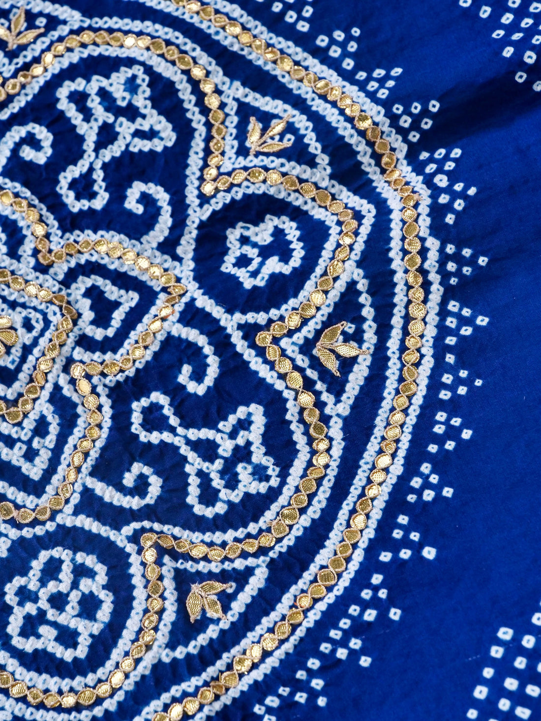 Hand Embroidered Bandhani Gajji Silk Suit Set in Navy Blue