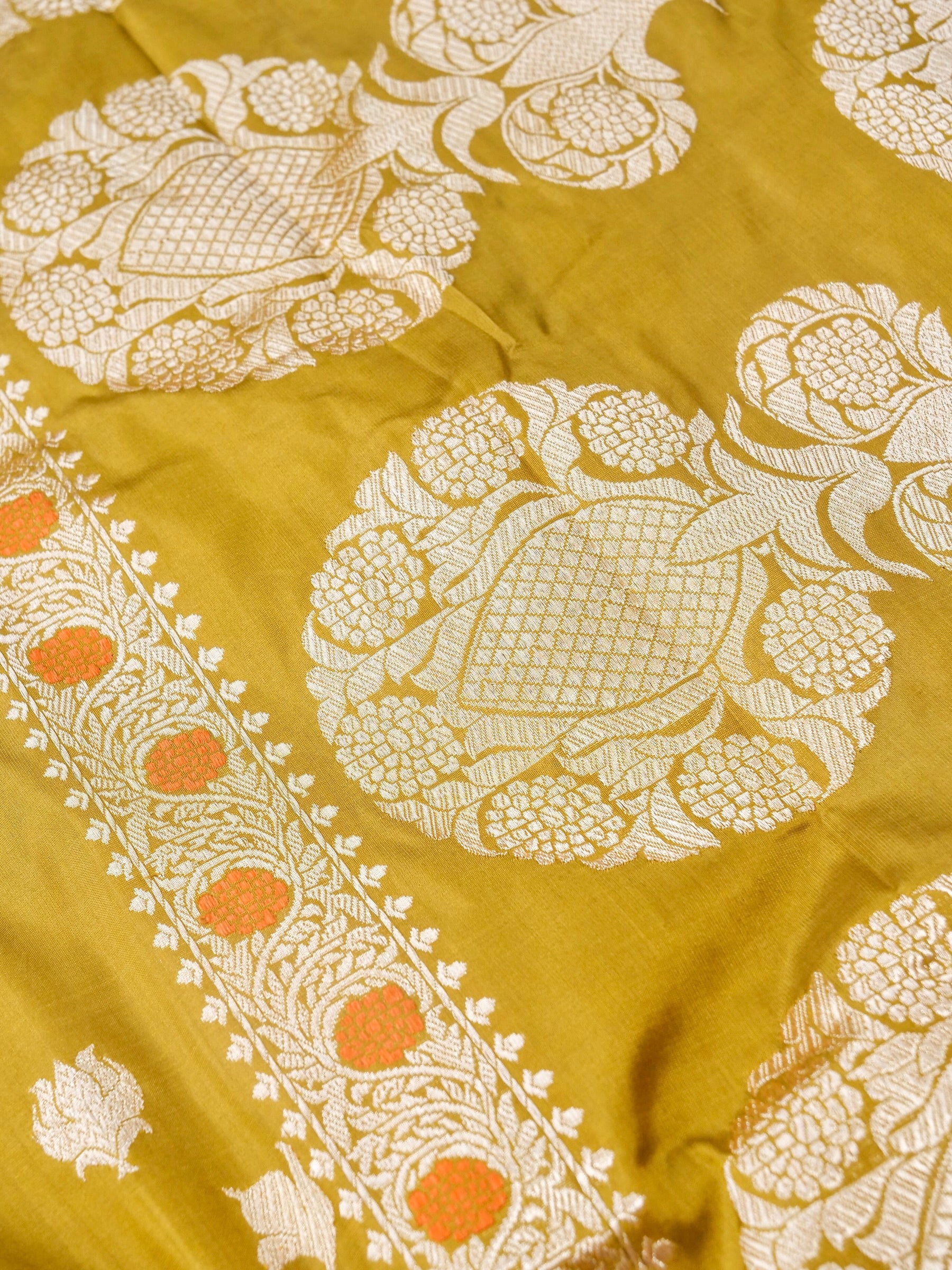 Handloom Banarasi Katan Kadwa Saree in Mustard Yellow