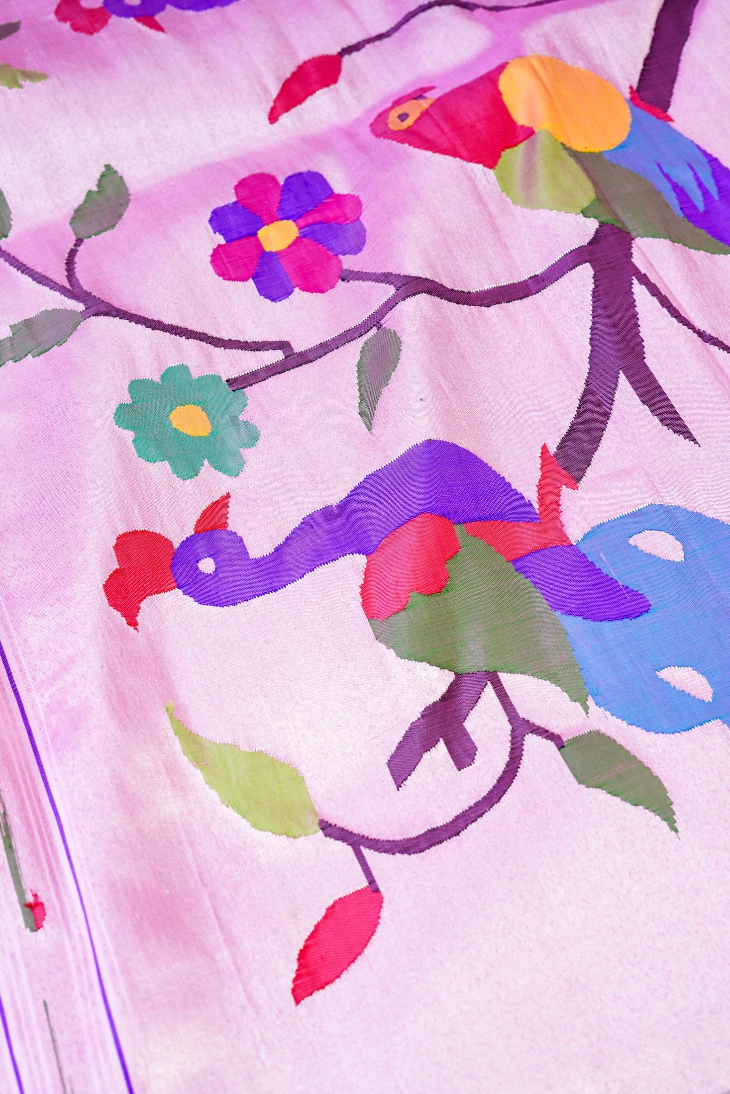 Handwoven Paithani Silk Tissue Saree with Triple Muniya Border