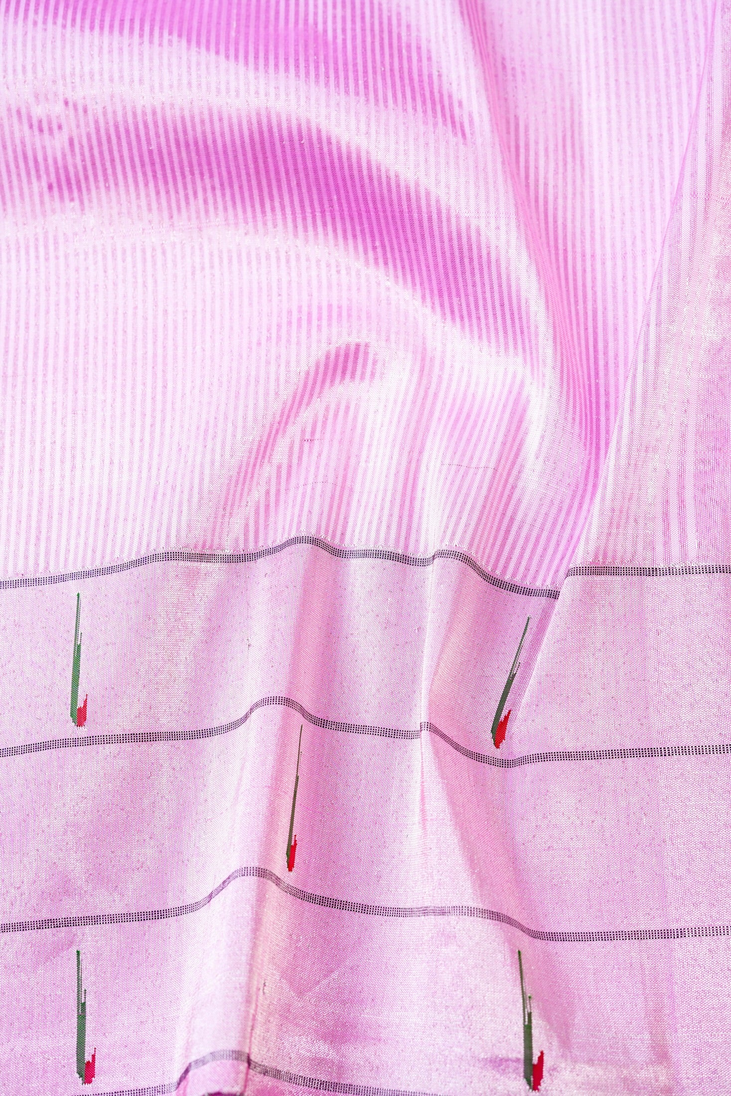 Handwoven Paithani Silk Tissue Saree with Triple Muniya Border
