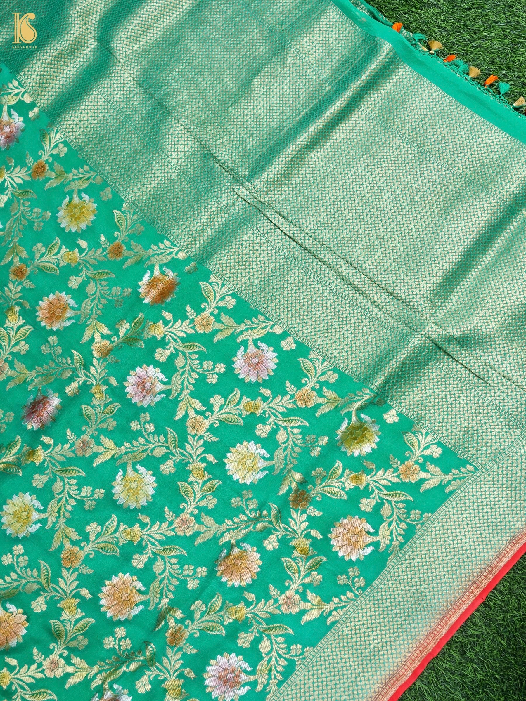 Pure Georgette Handloom Banarasi Marigold Saree