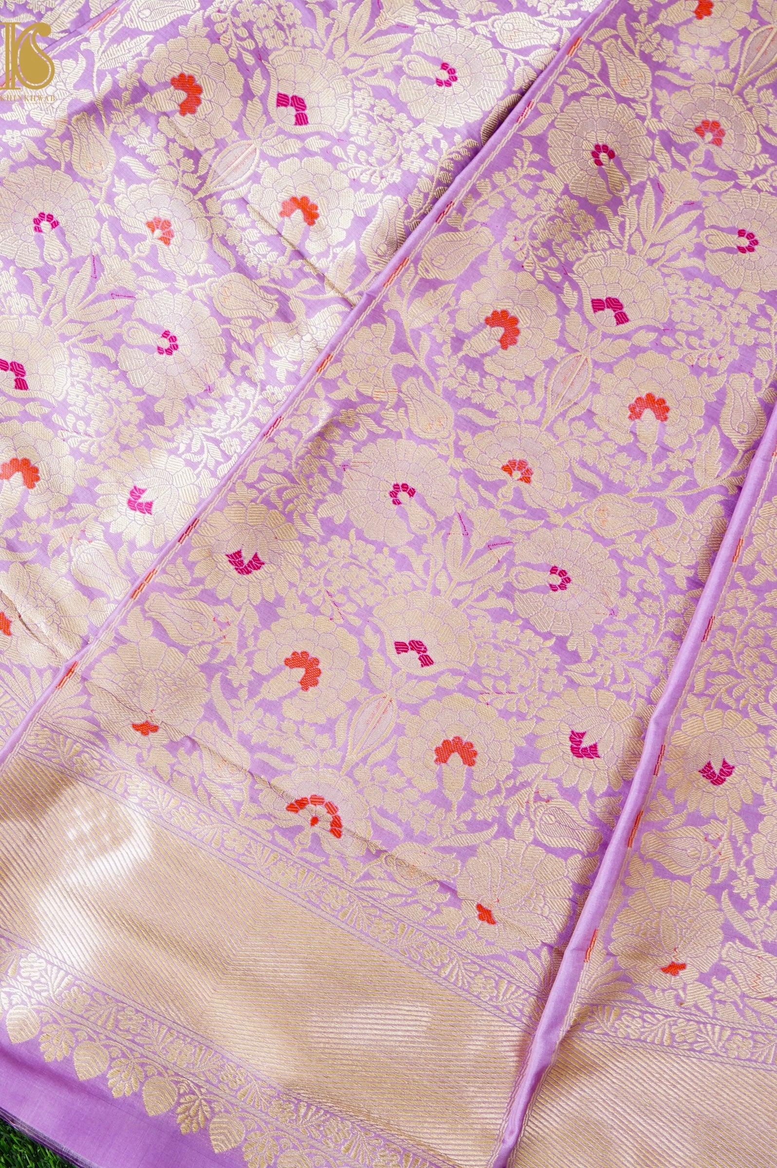 Handloom Banarasi Katan Silk Kalidar Phoolwari Lehenga