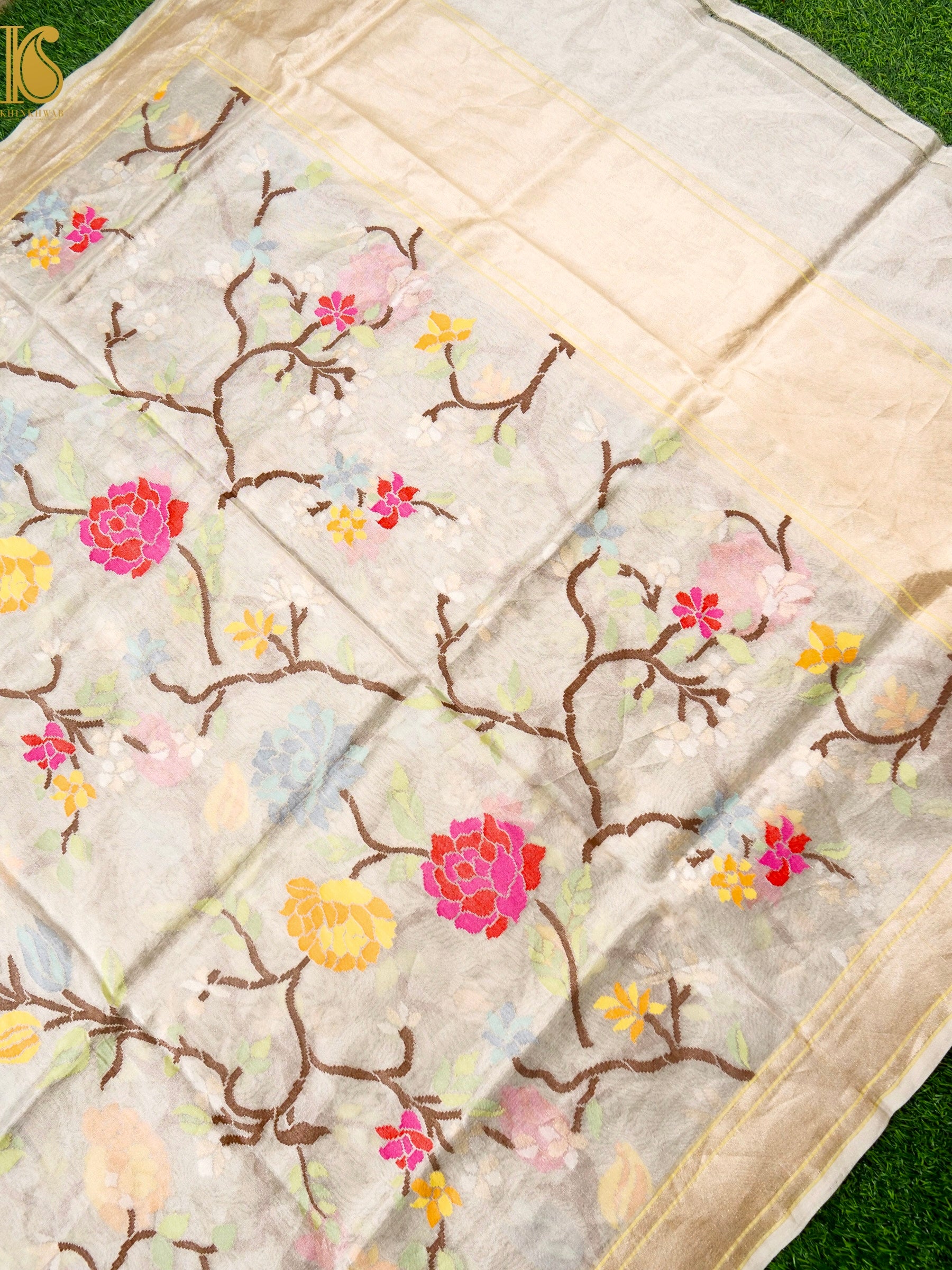 Handloom Banarasi Real Silver Zari Cotton Tissue Dupatta