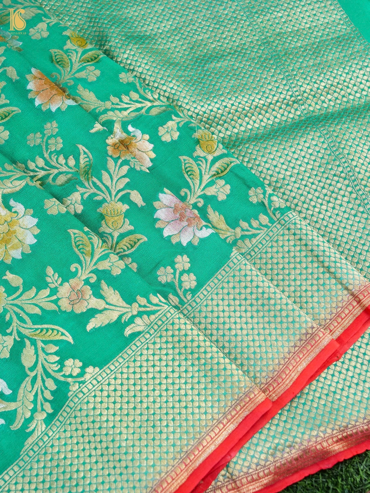 Pure Georgette Handloom Banarasi Marigold Saree