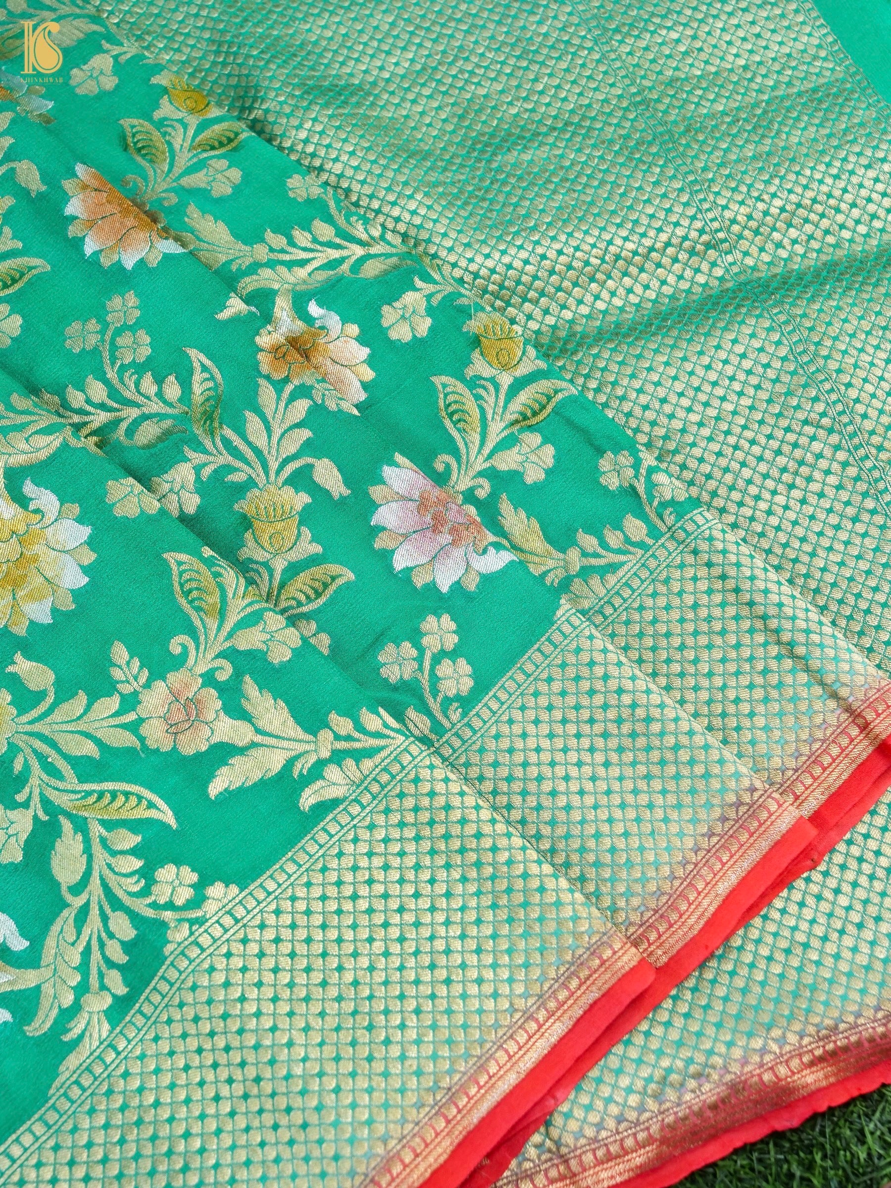 Pure Georgette Handloom Banarasi Marigold Saree
