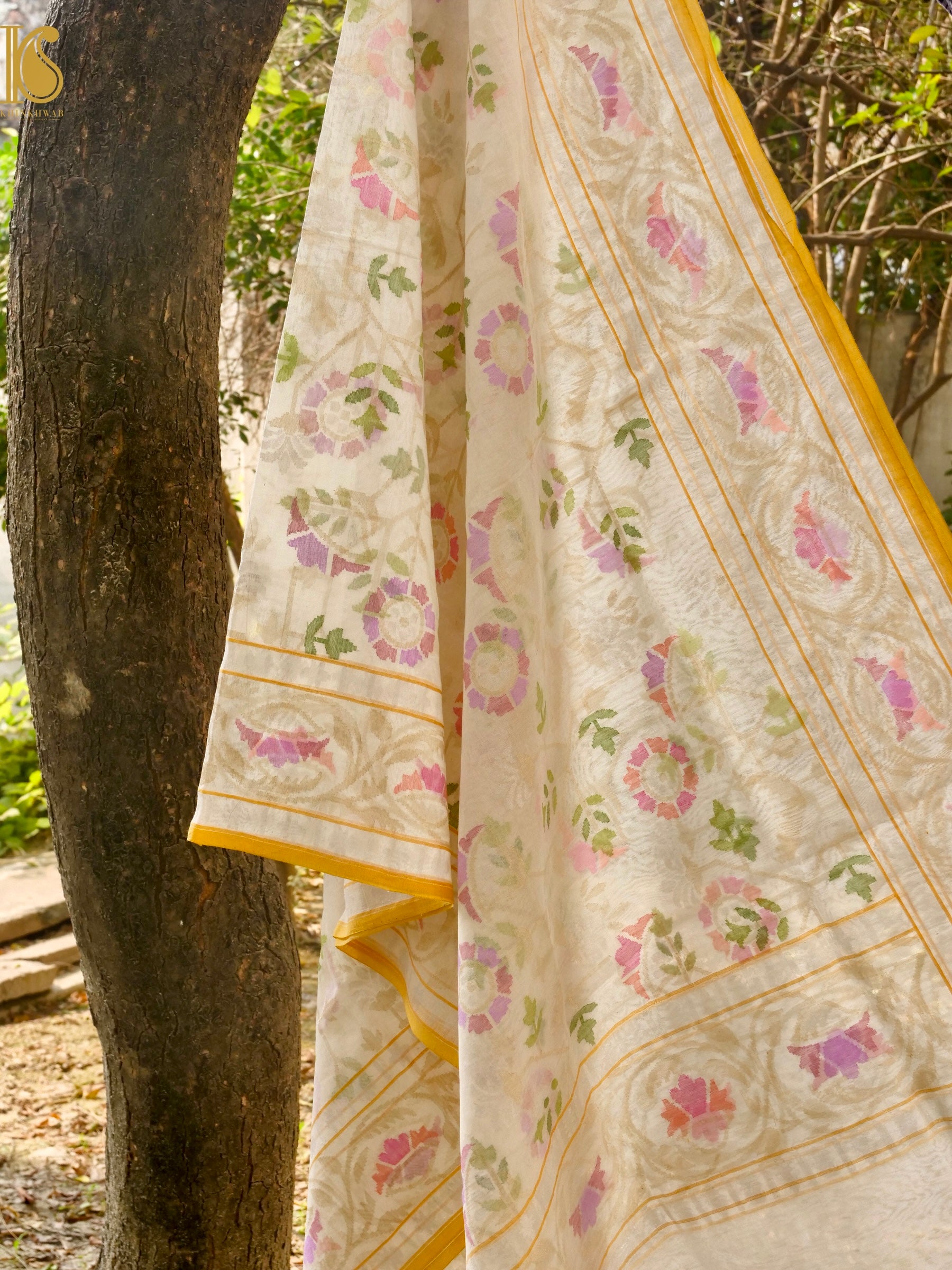 Handloom Banarasi Real Silver Zari Cotton Dupatta