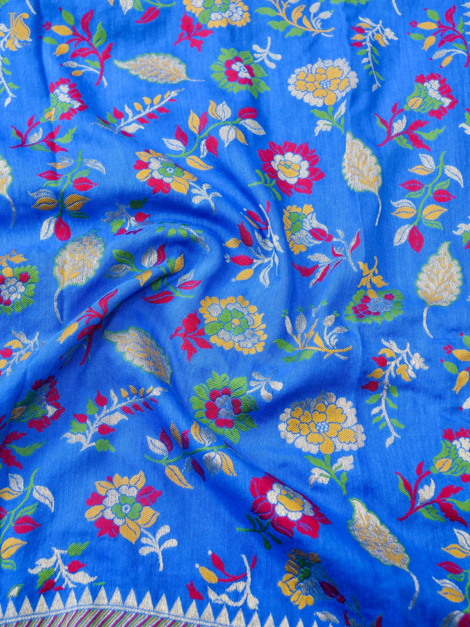 Banarasi Moonga Silk Meenakari Dupatta in Blue