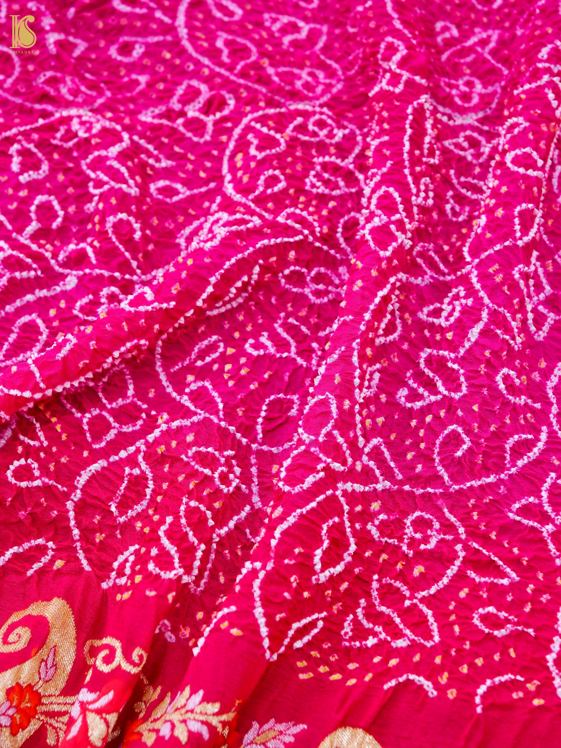 Pure Georgette Banarasi Bandhani Saree in Pink Magenta