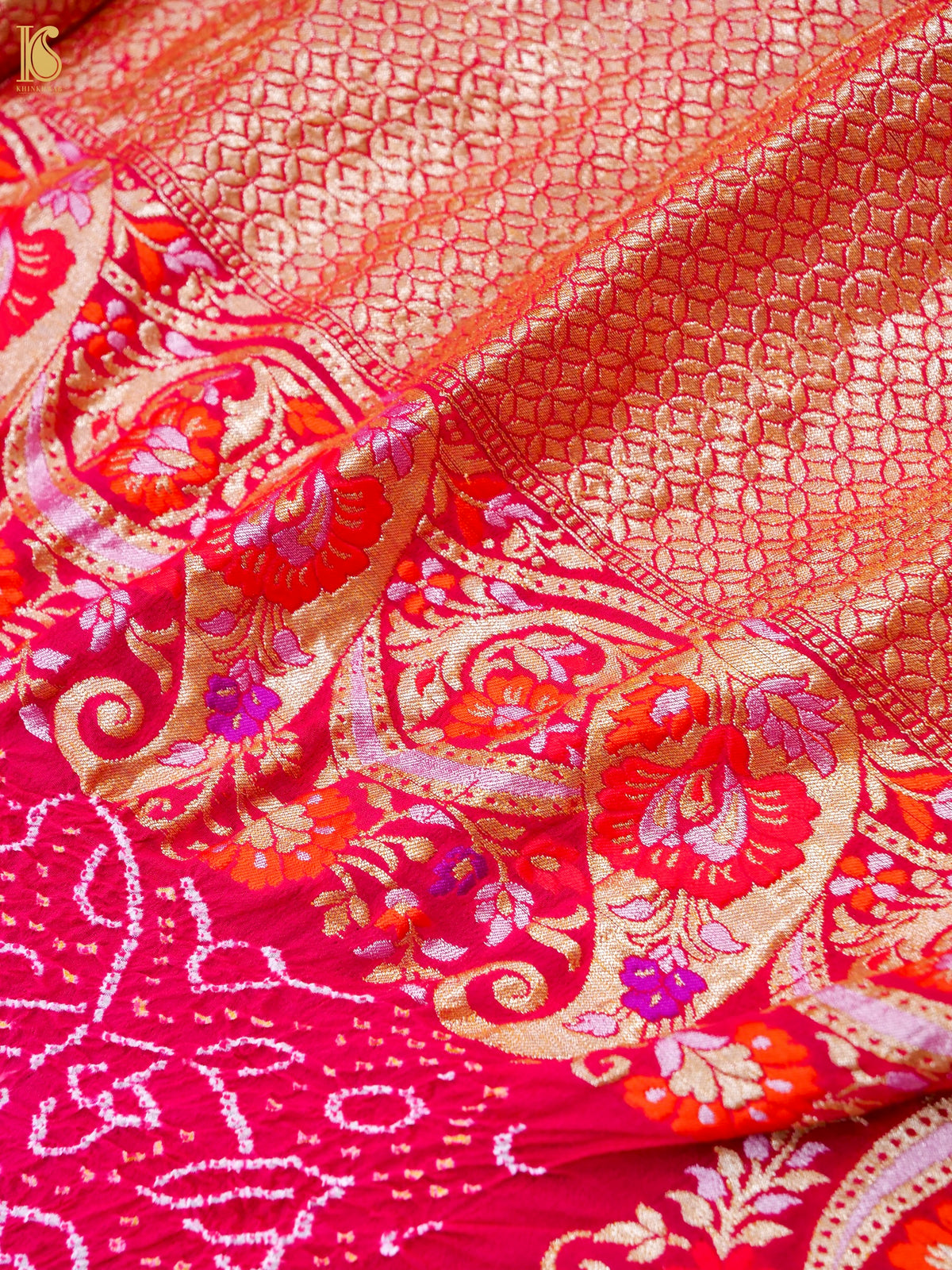 Pure Georgette Banarasi Bandhani Saree in Pink Magenta