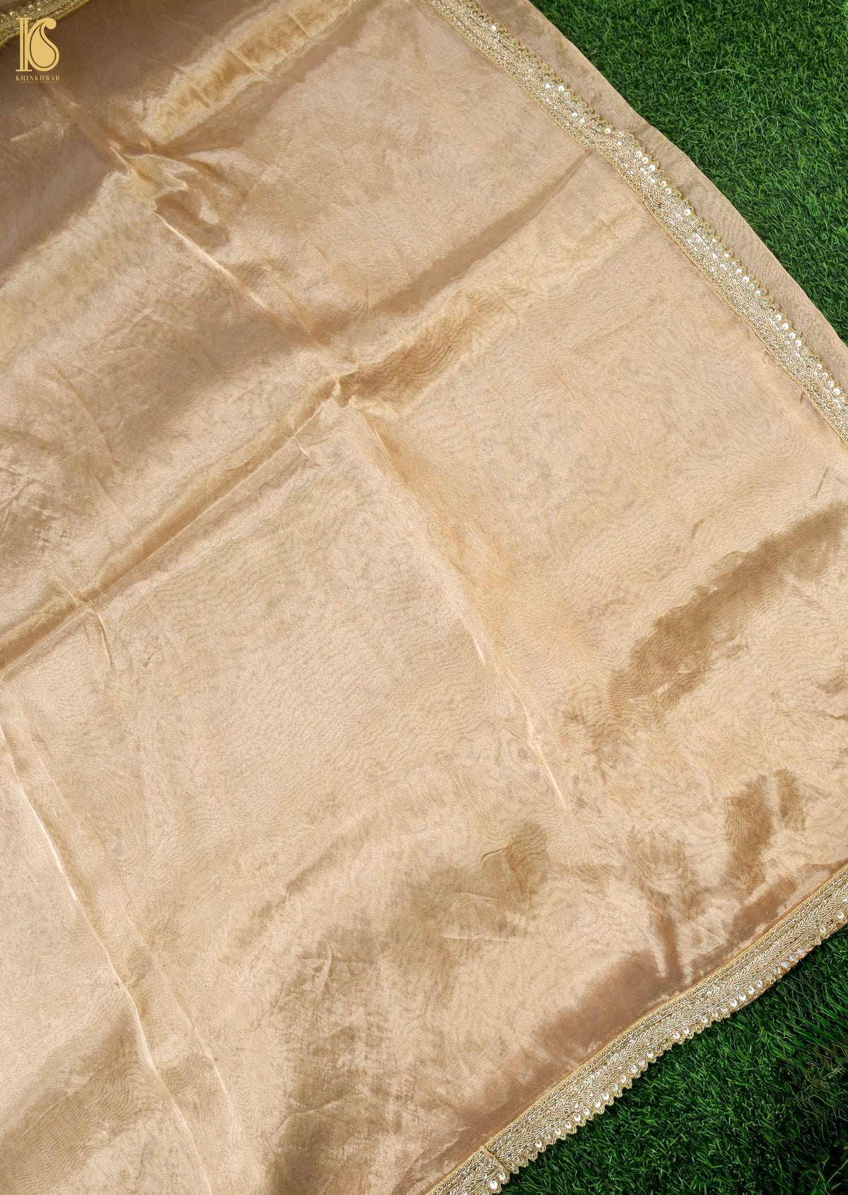 Hand Embroidered Pure Tissue Silk Saree with Border in Gold