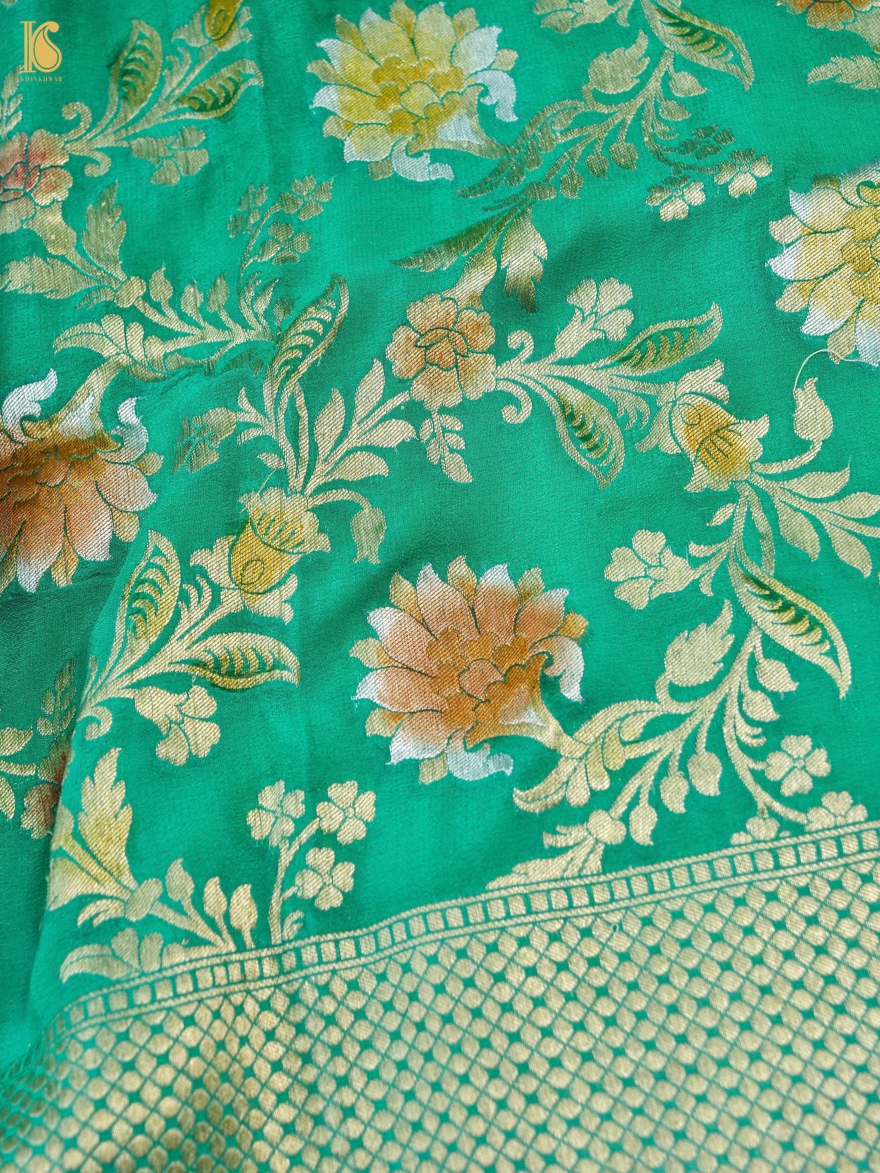 Pure Georgette Handloom Banarasi Marigold Saree