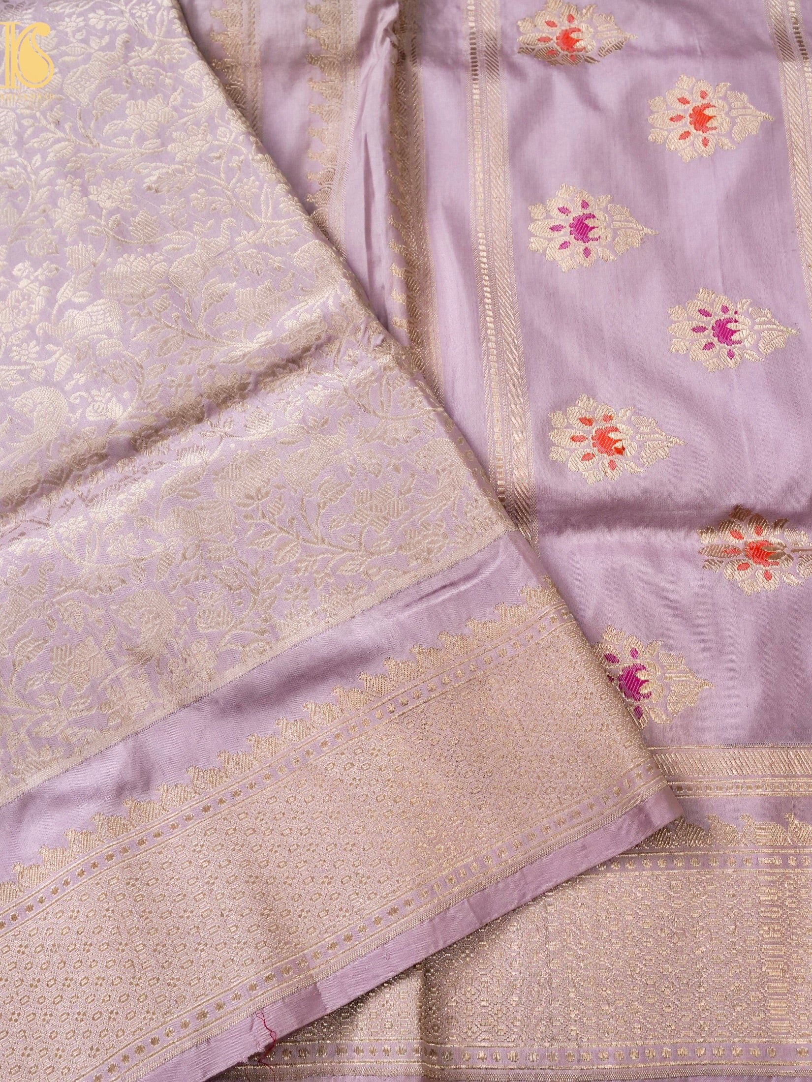 Handloom Banarasi Katan Silk Kadwa Zari Vasket Shikargah Saree