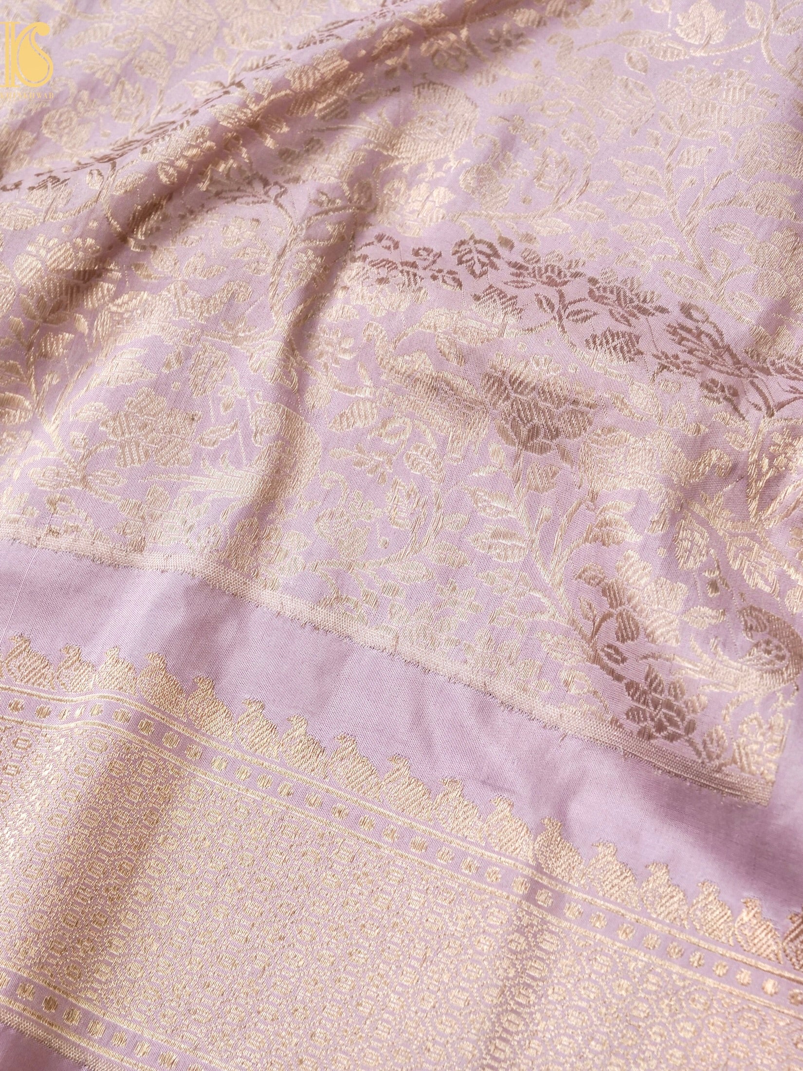 Handloom Banarasi Katan Silk Kadwa Zari Vasket Shikargah Saree
