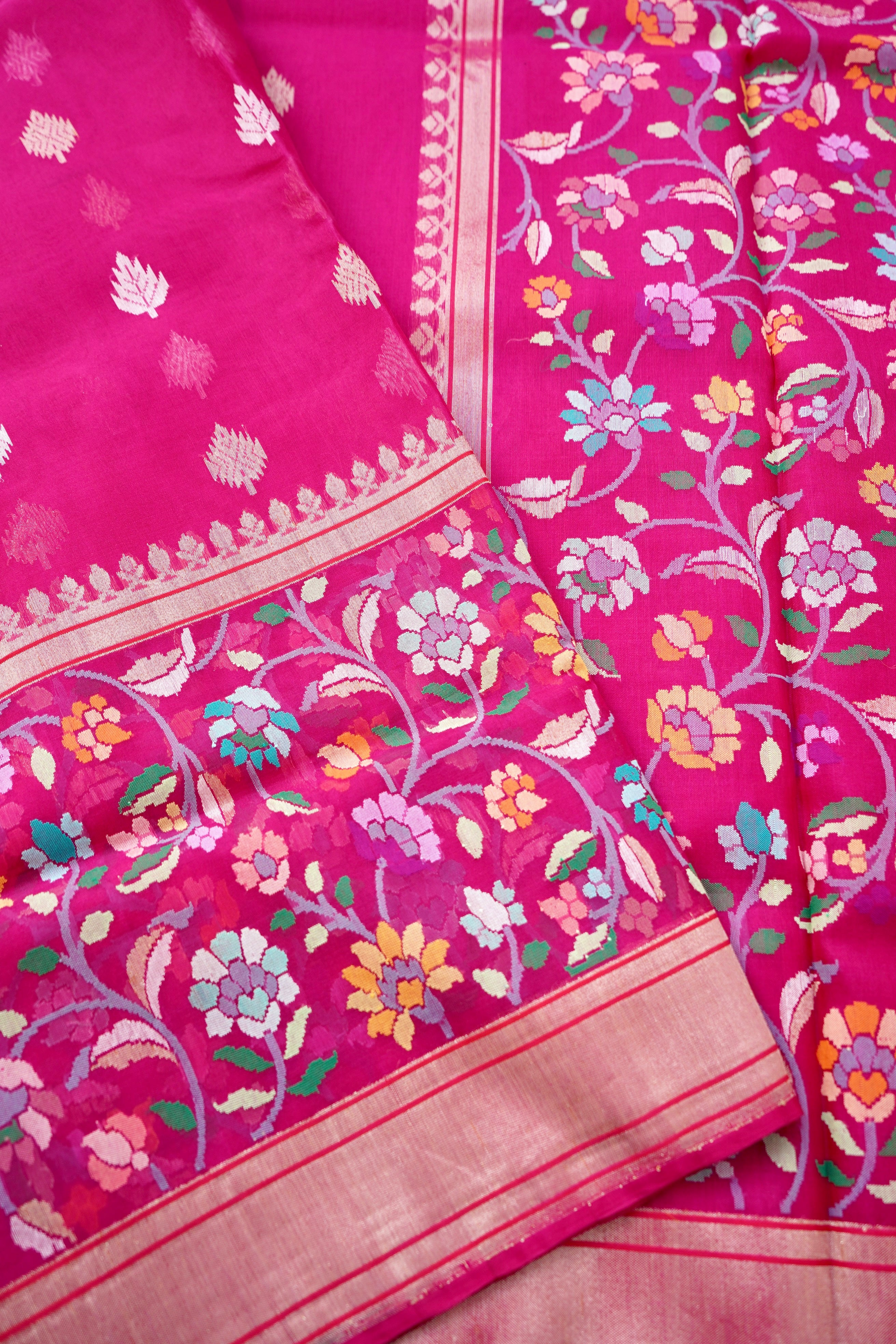 Handloom Banarasi Real Silver Zari Cotton Saree - Khinkhwab