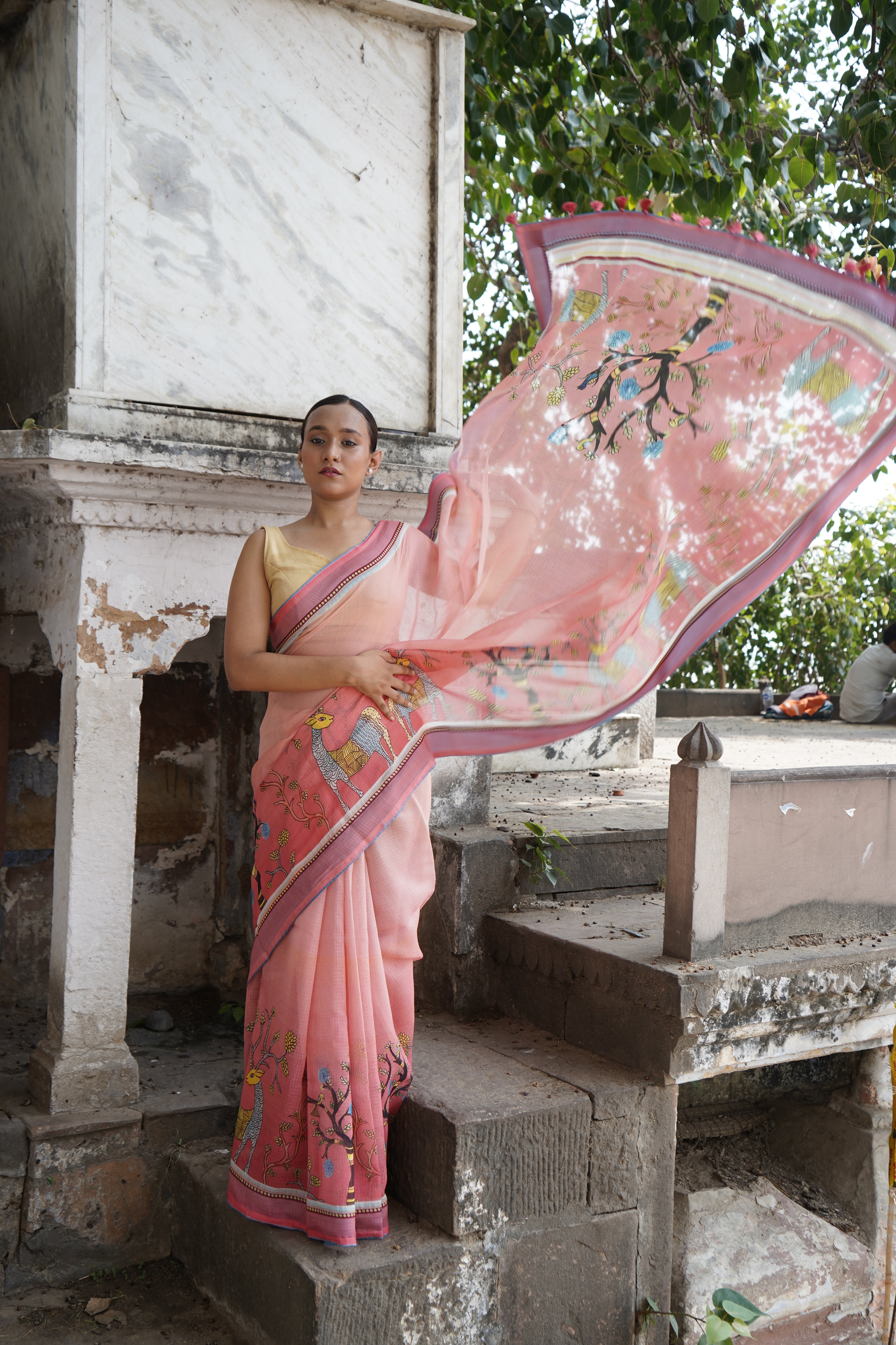 Kadamb Gond Print Kota Saree in Rose