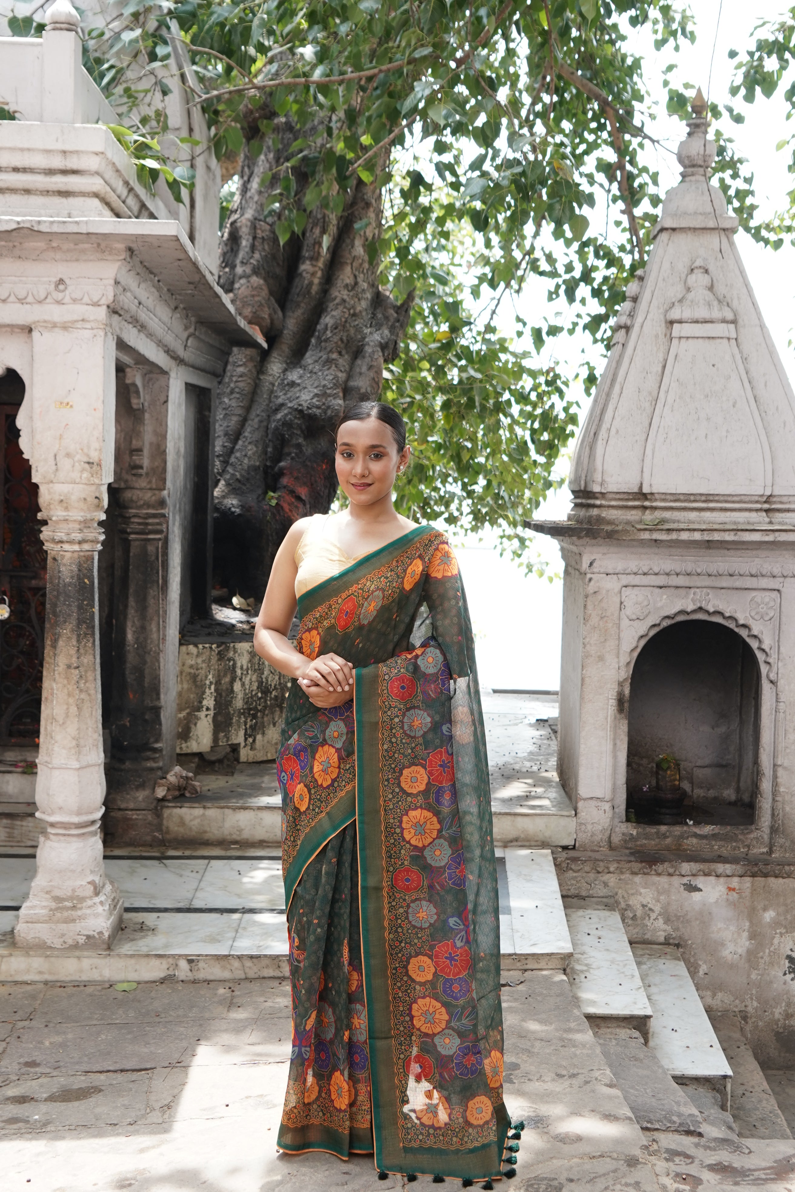 Jay Teal & Multicolour Titli Print Kota Saree