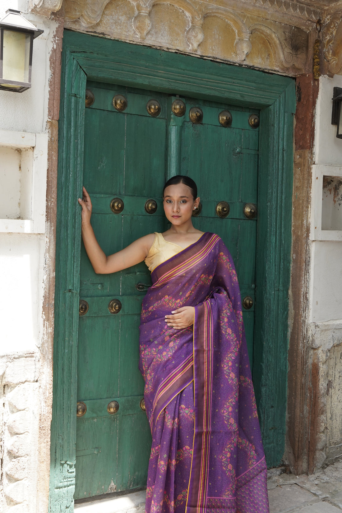 Iris Purple & Pink Titli Print Tussar Saree