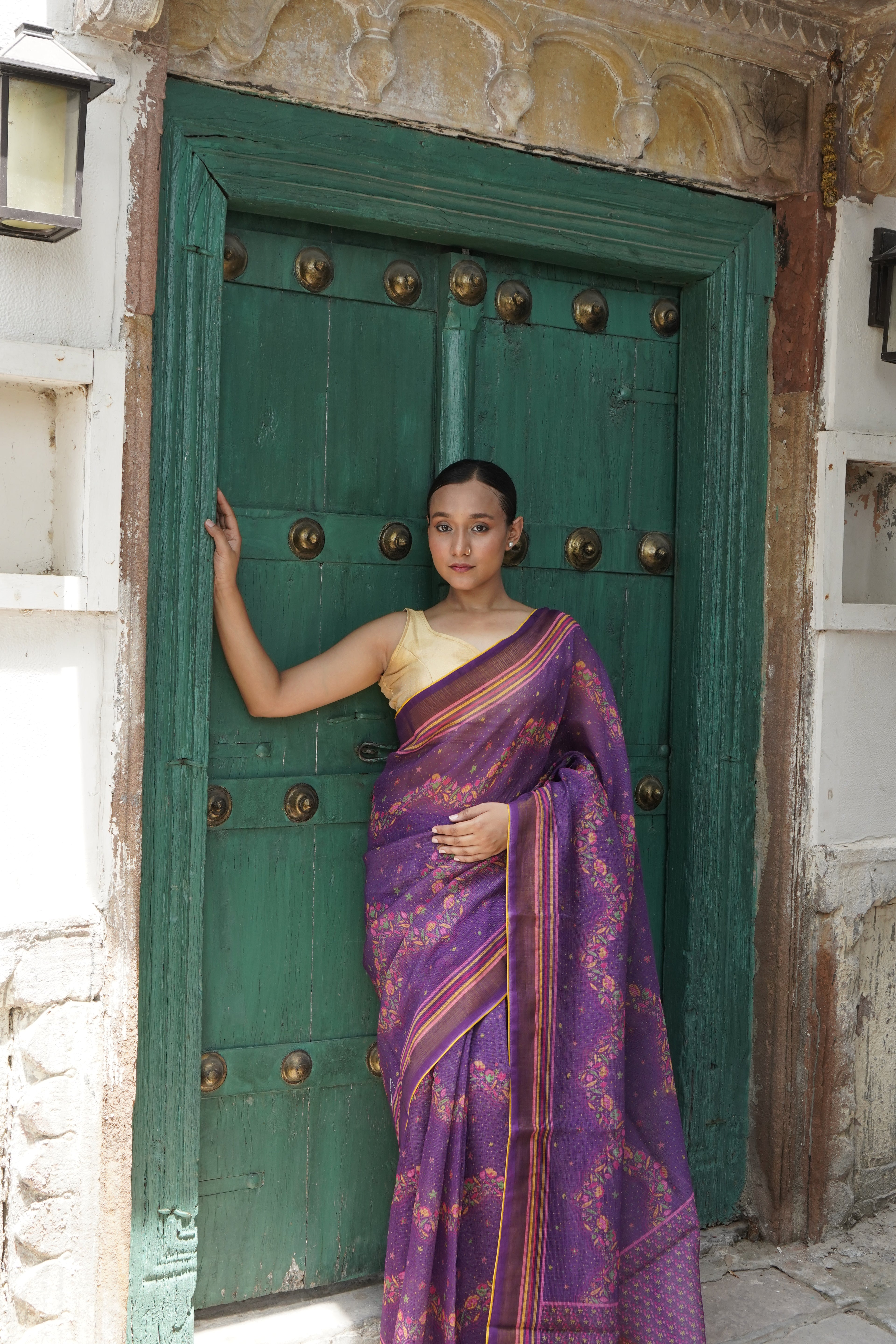 Iris Purple & Pink Titli Print Tussar Saree