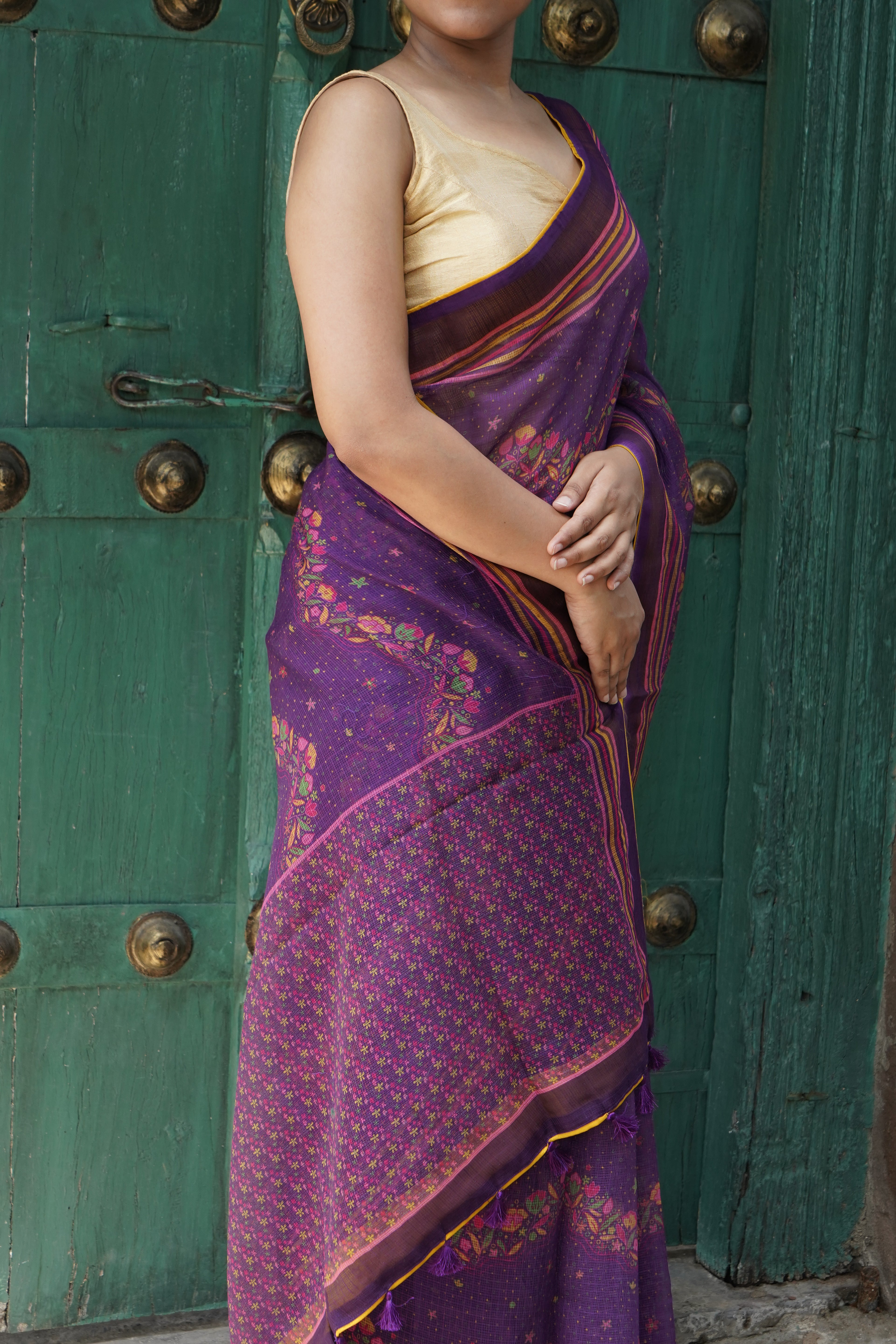 Iris Purple & Pink Titli Print Tussar Saree