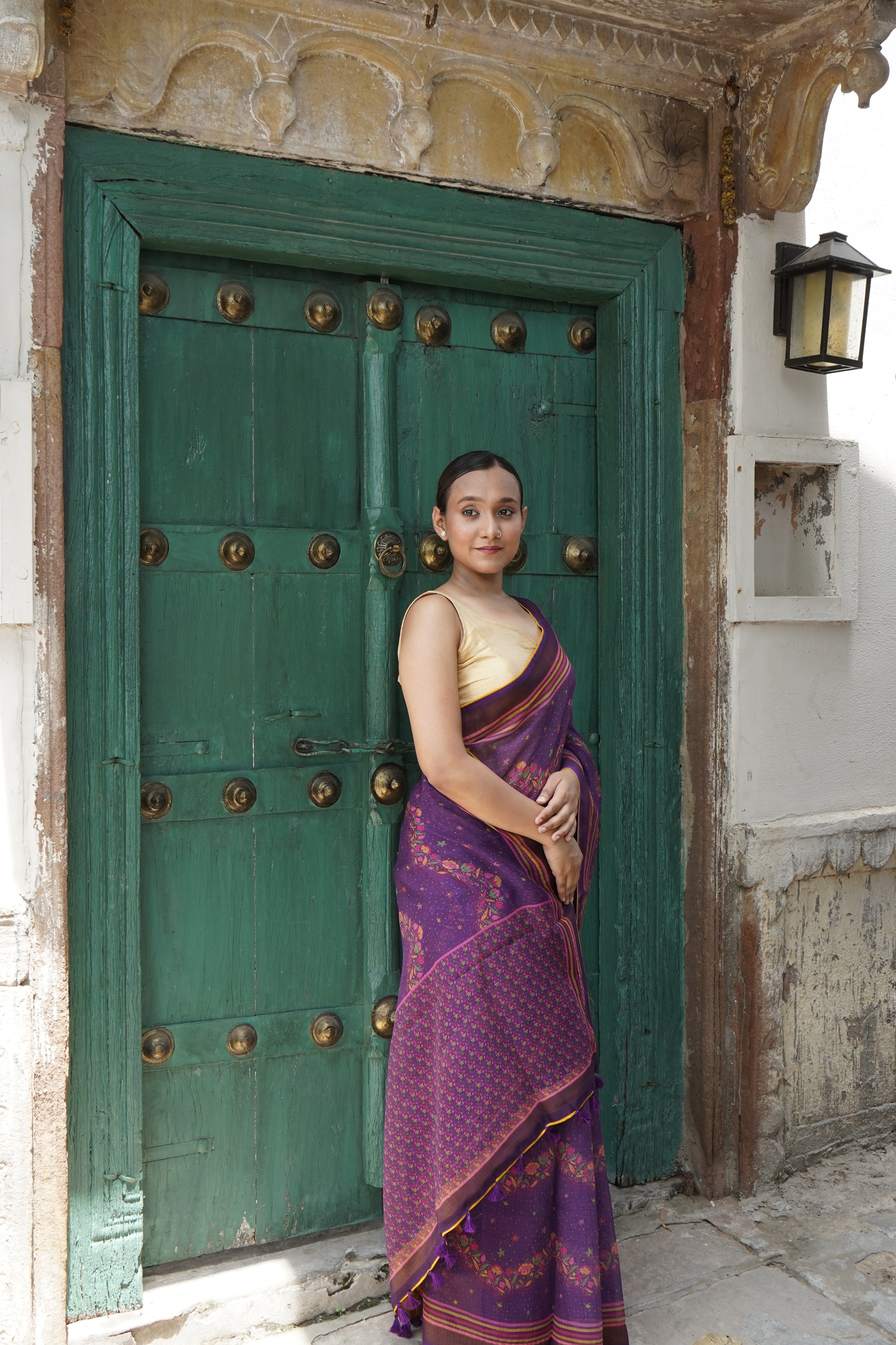 Iris Purple & Pink Titli Print Tussar Saree