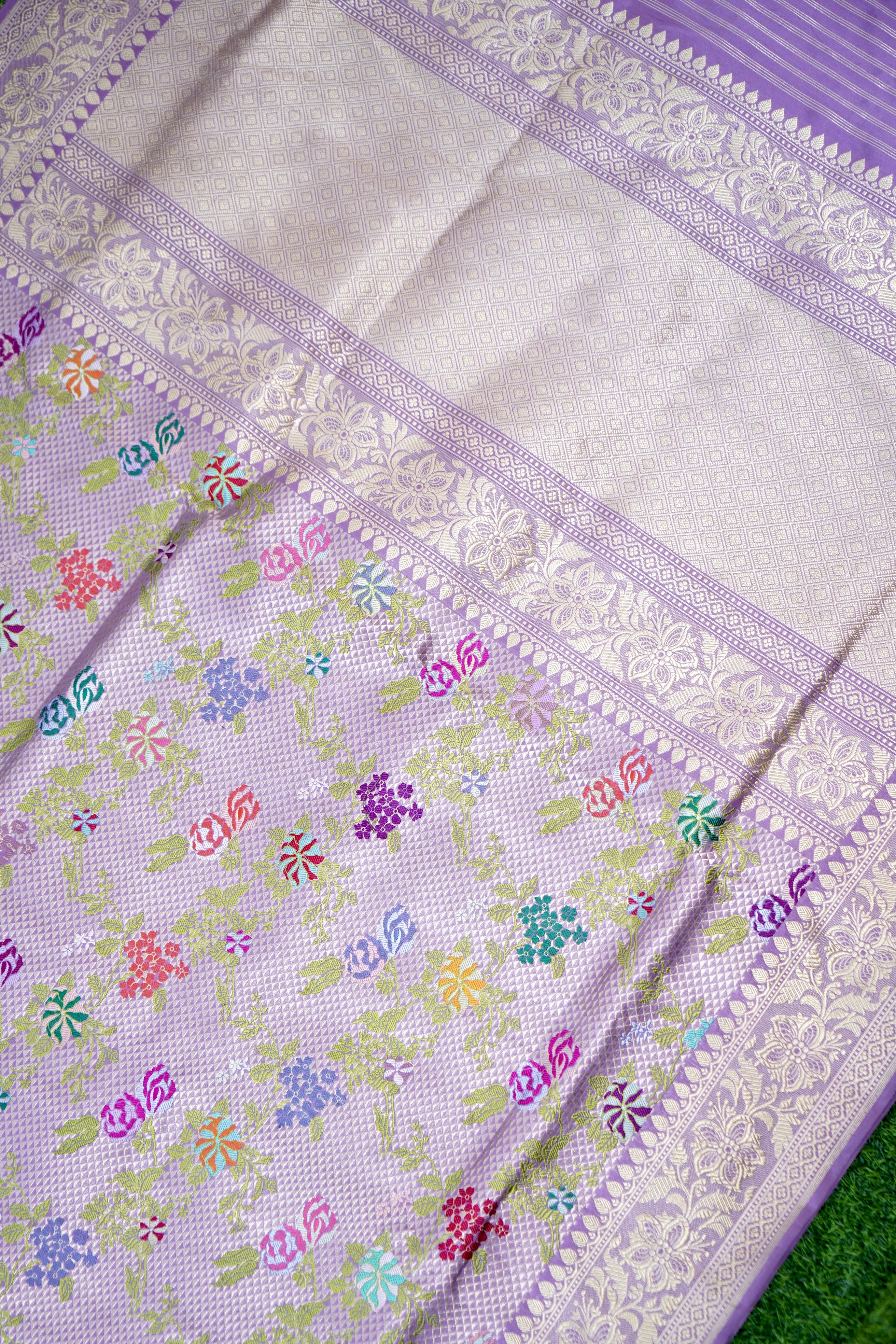 Handwoven Banarasi Katan Silk Kinkhab Meenakari Saree in Soft Lilac