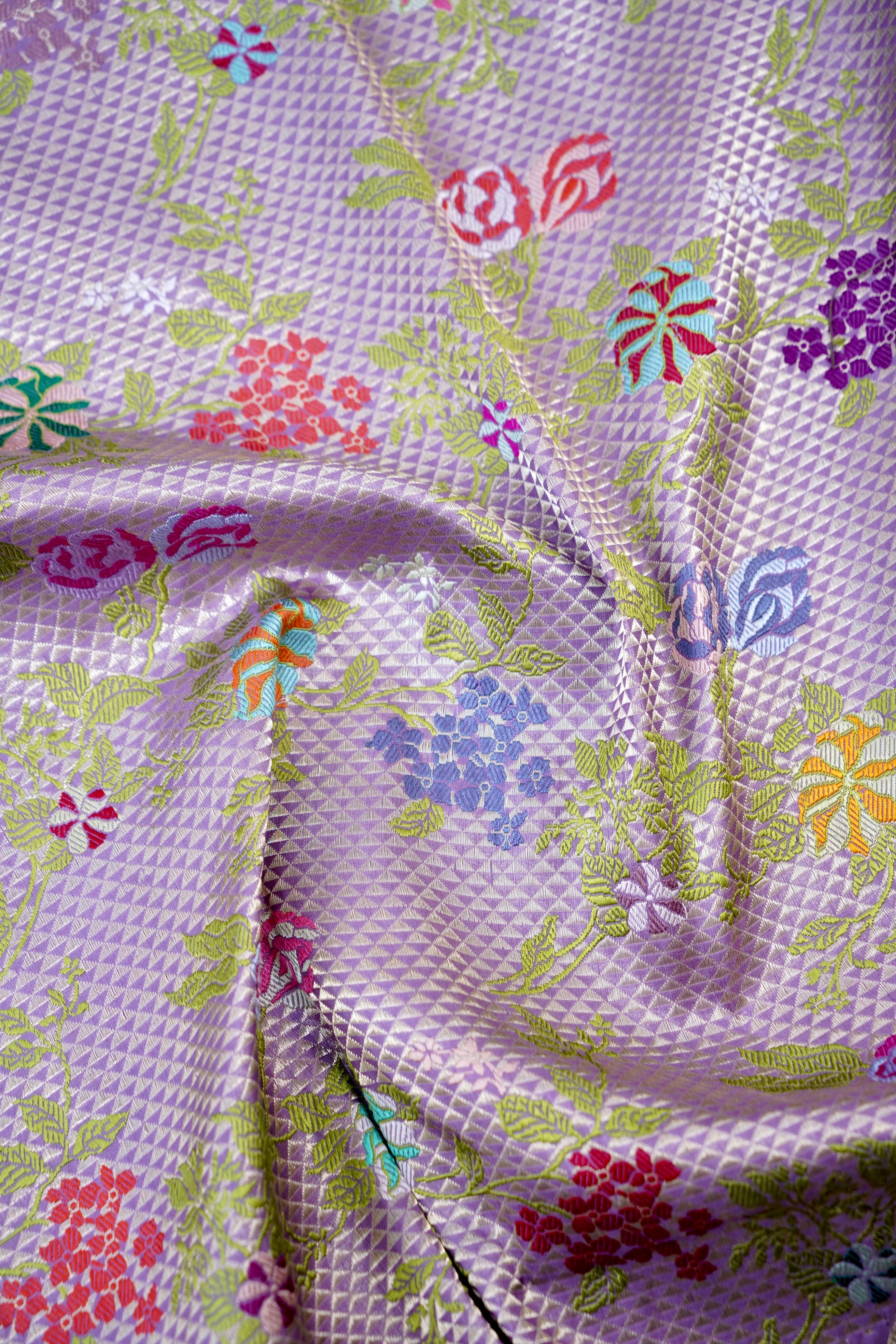 Handwoven Banarasi Katan Silk Kinkhab Meenakari Saree in Soft Lilac
