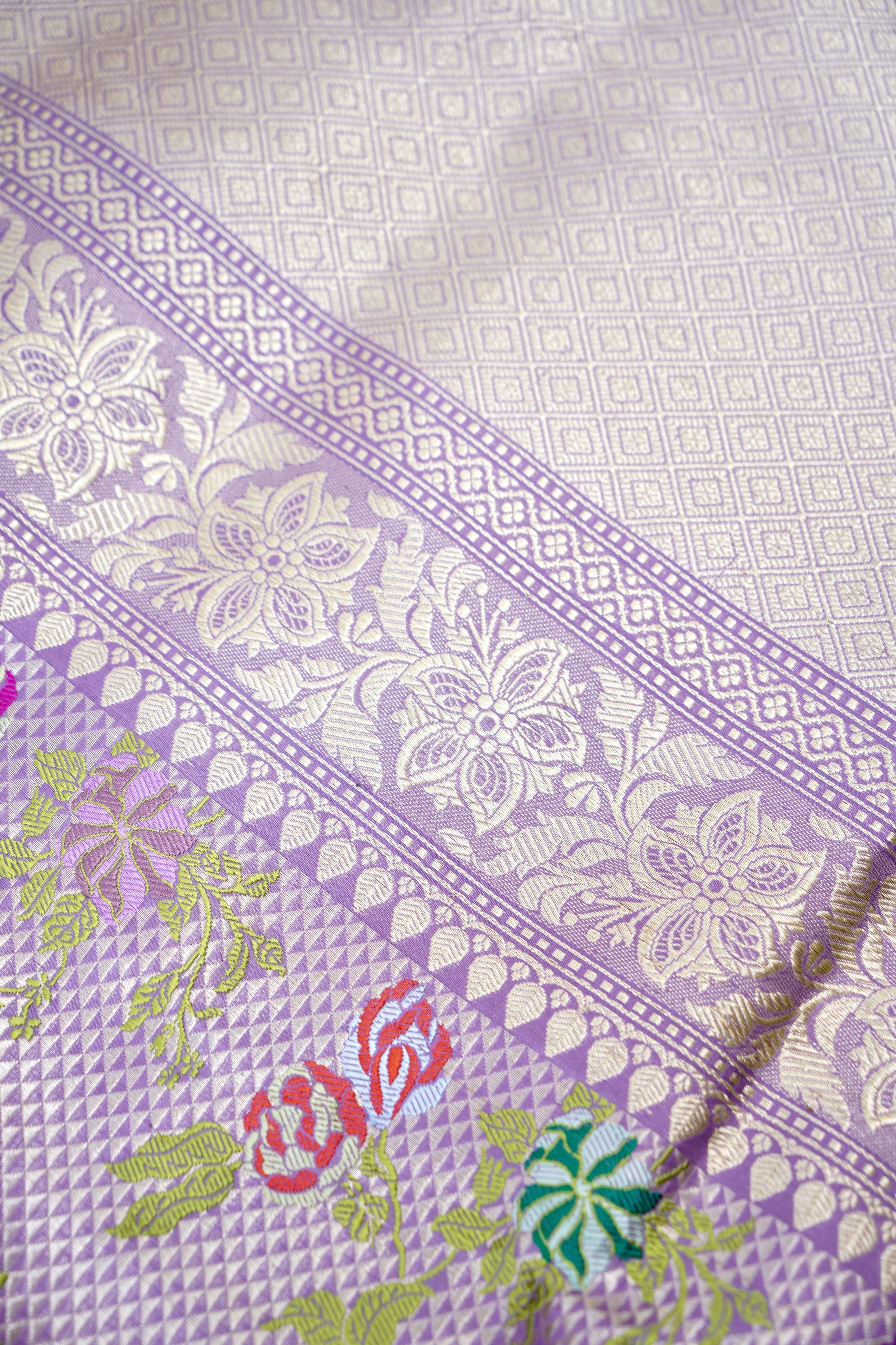Handwoven Banarasi Katan Silk Kinkhab Meenakari Saree in Soft Lilac
