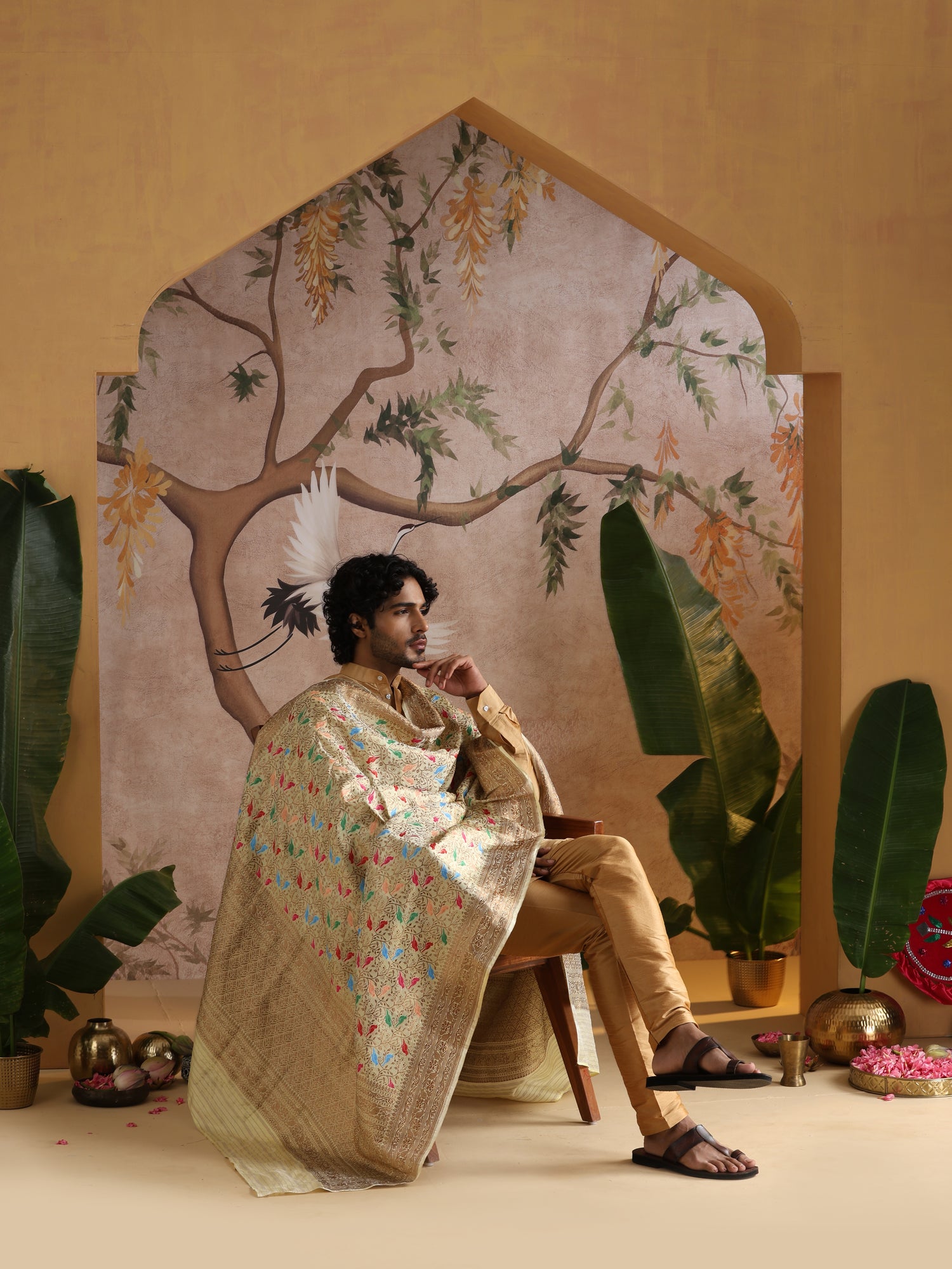 Handloom Banarasi Katan Silk Chidiya Dupatta