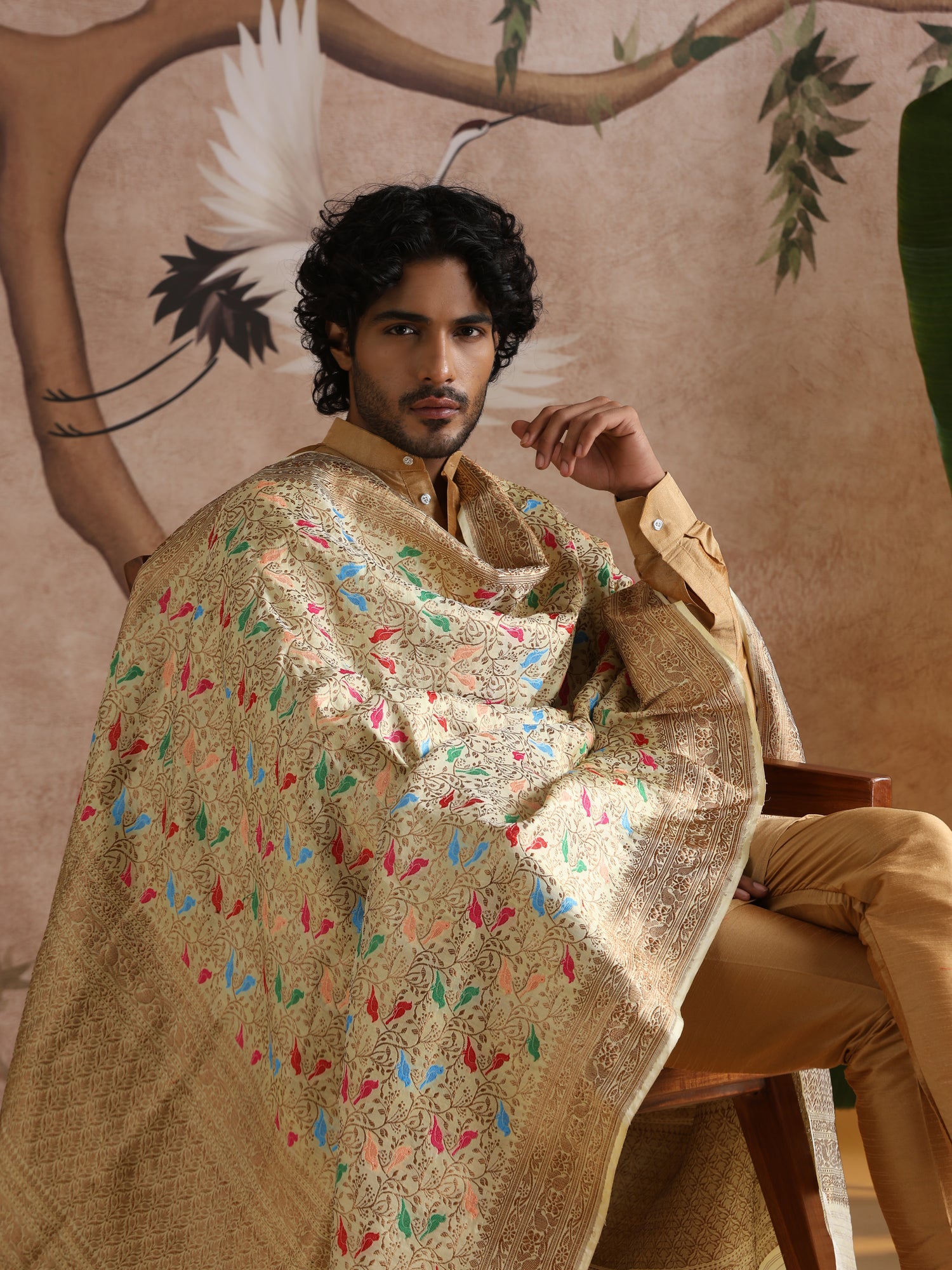 Handloom Banarasi Katan Silk Chidiya Dupatta