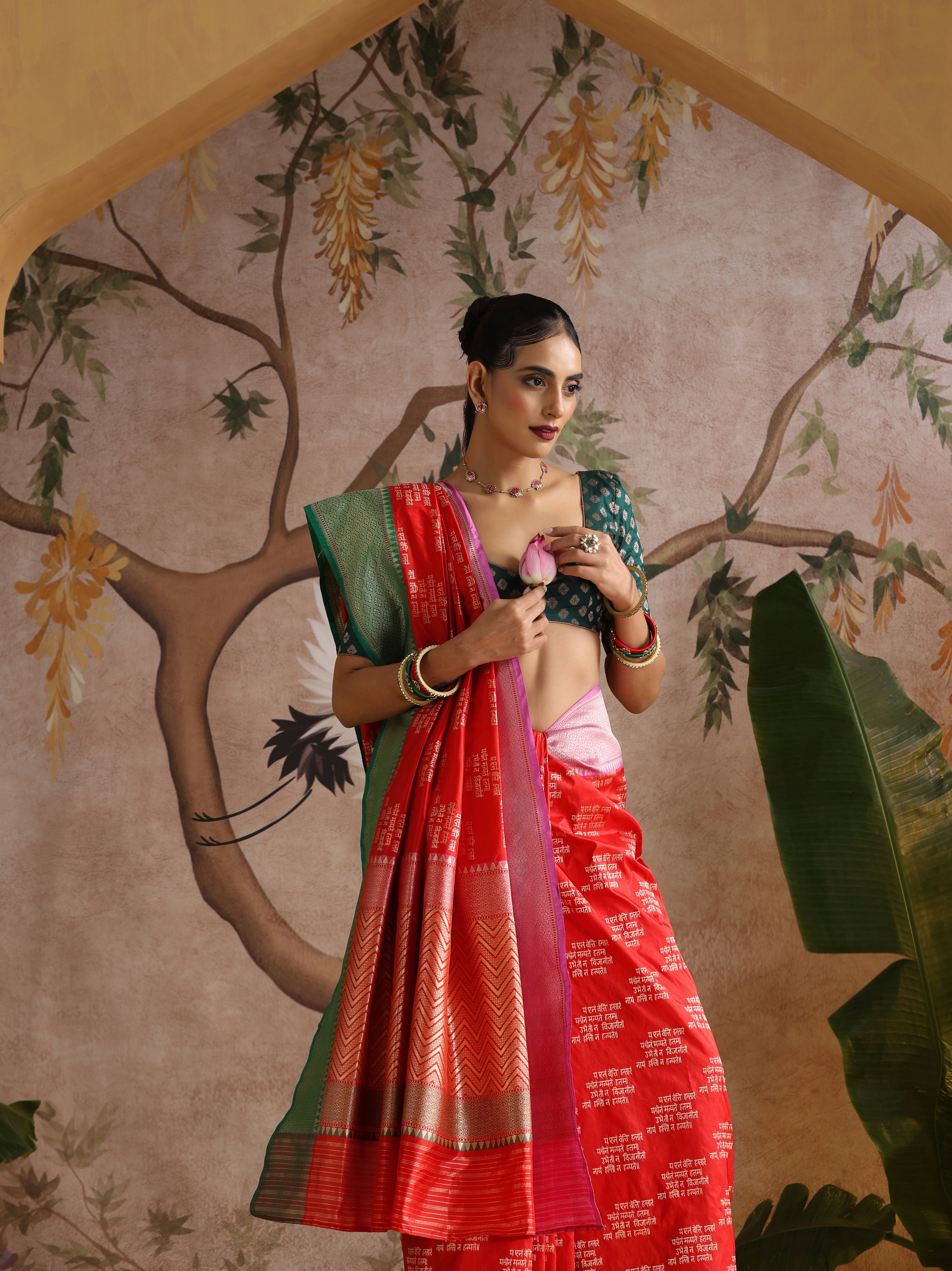 Handwoven Katan Silk Shloka Banarasi Red Saree