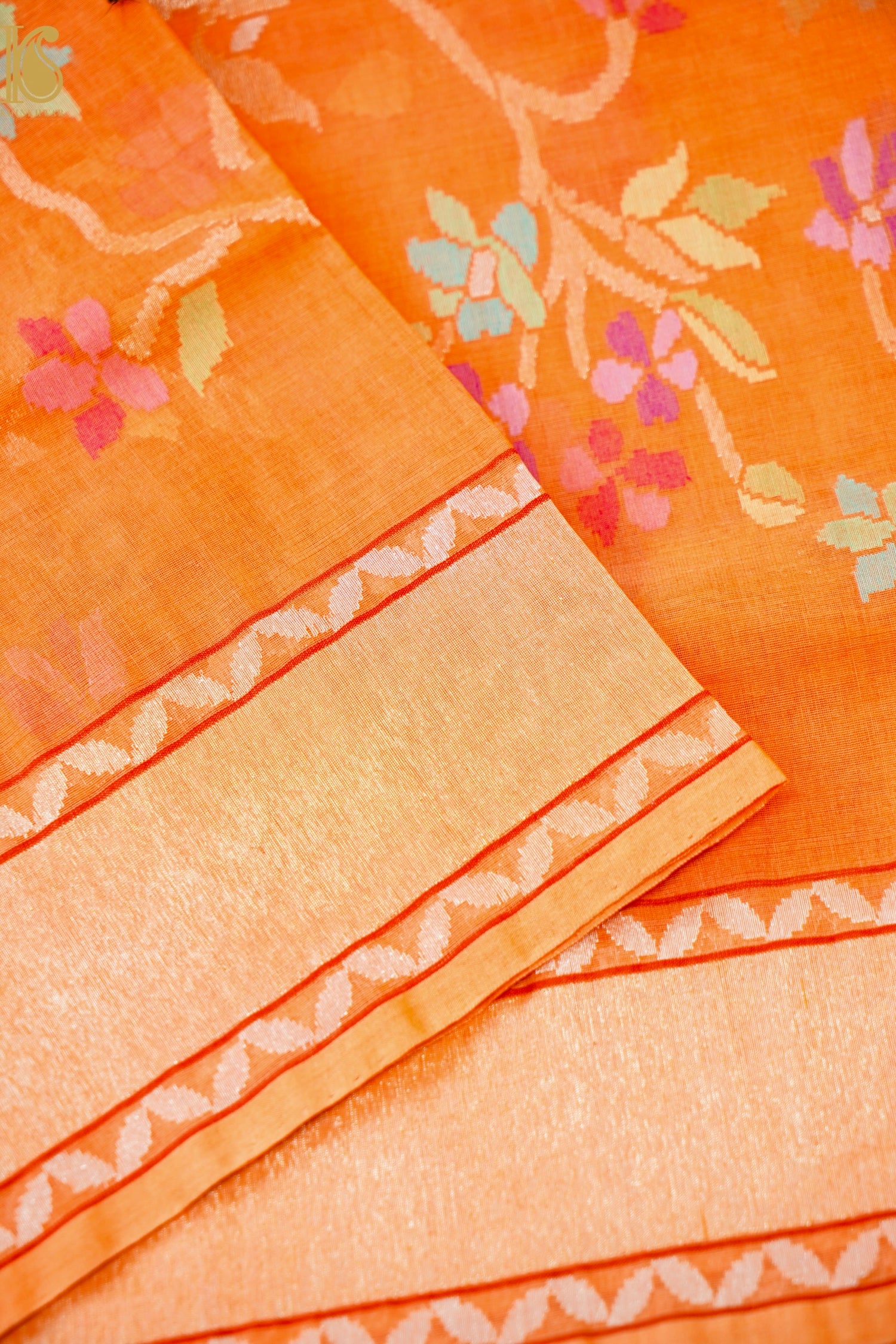 Handloom Banarasi Real Silver Zari Cotton by Kora Saree