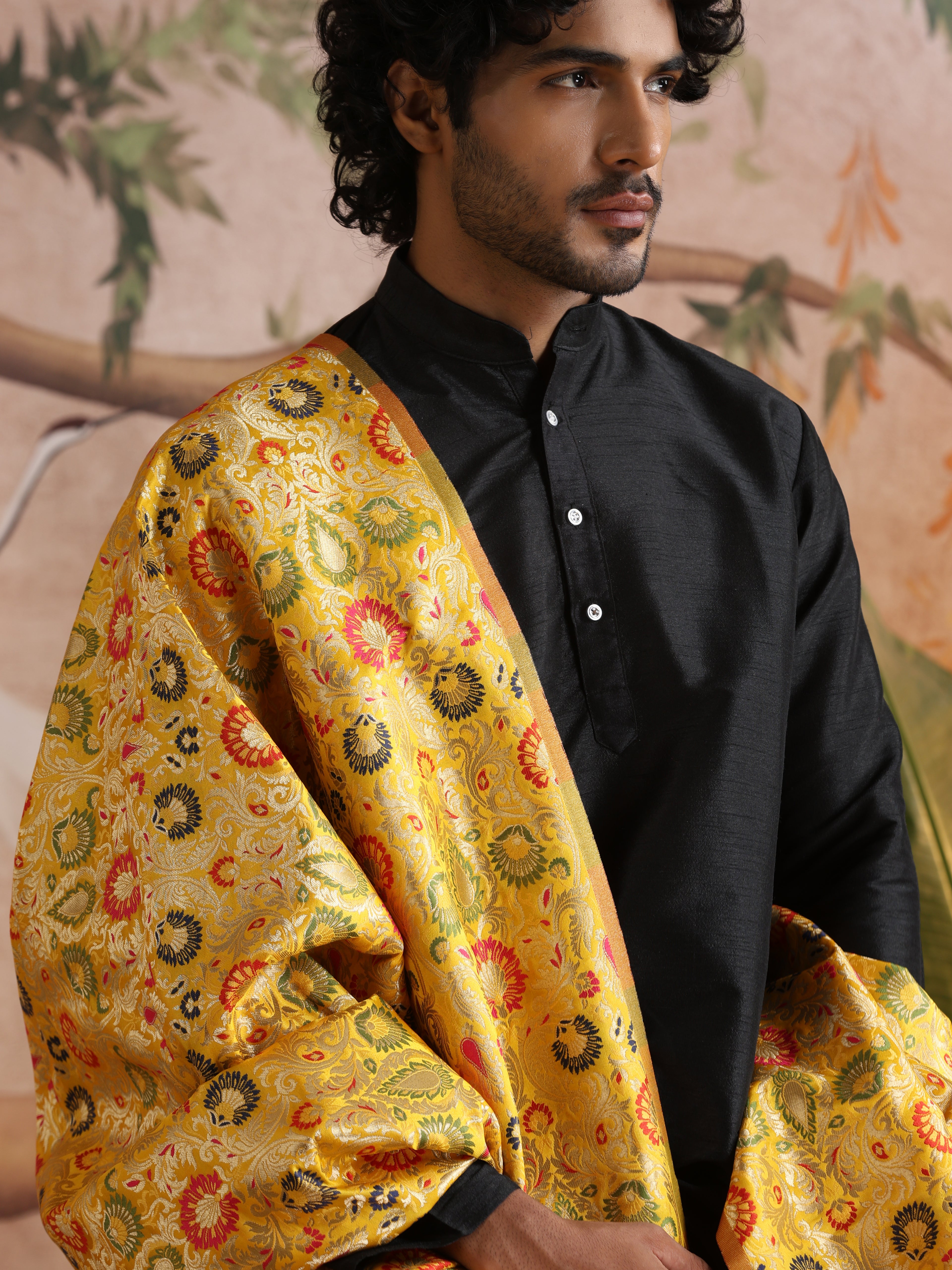 Yellow Kinkhab / Kimkhab Brocade Banarasi Fabric