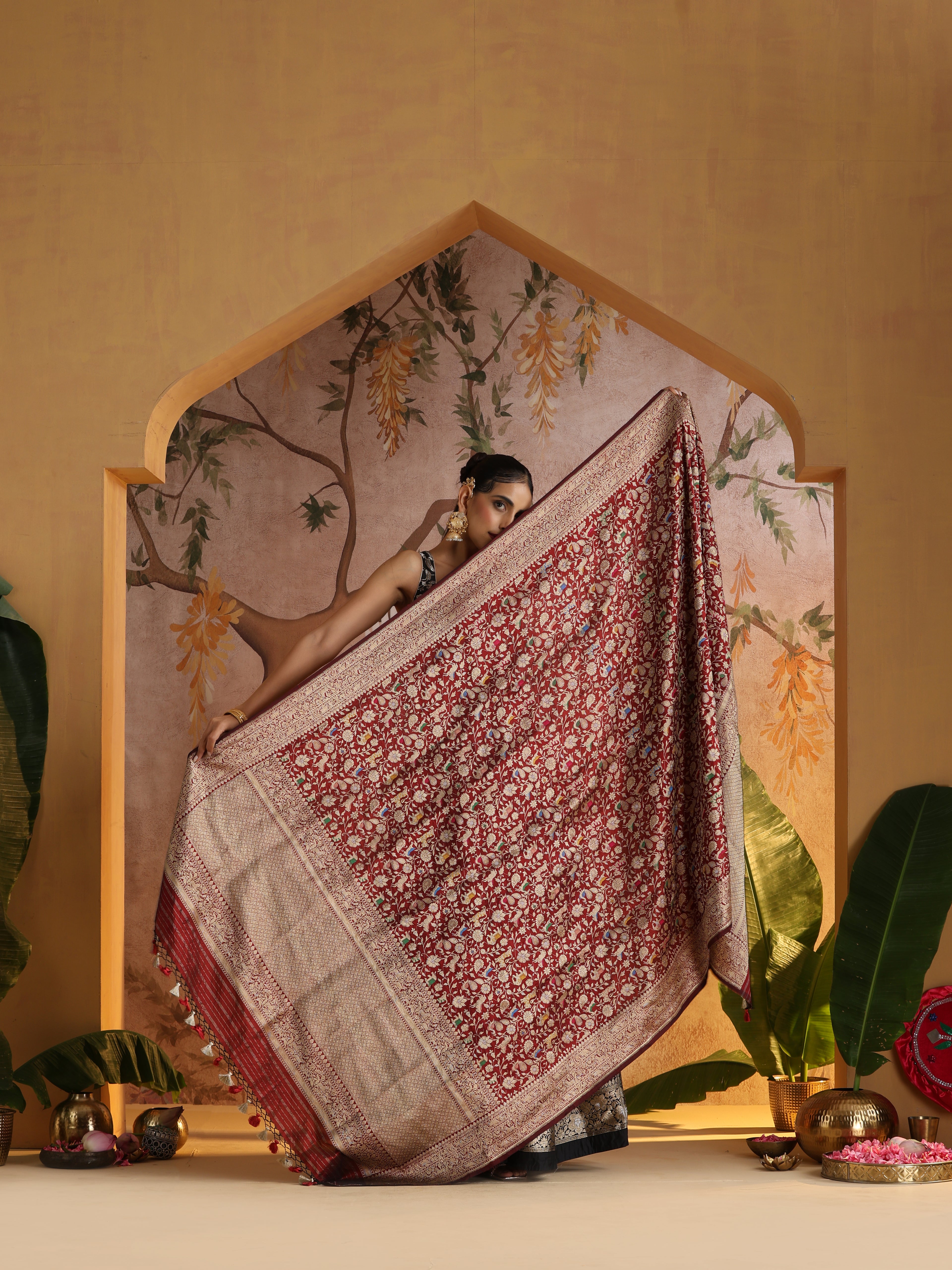 Handwoven Banarasi Katan Silk Shikargah Dupatta