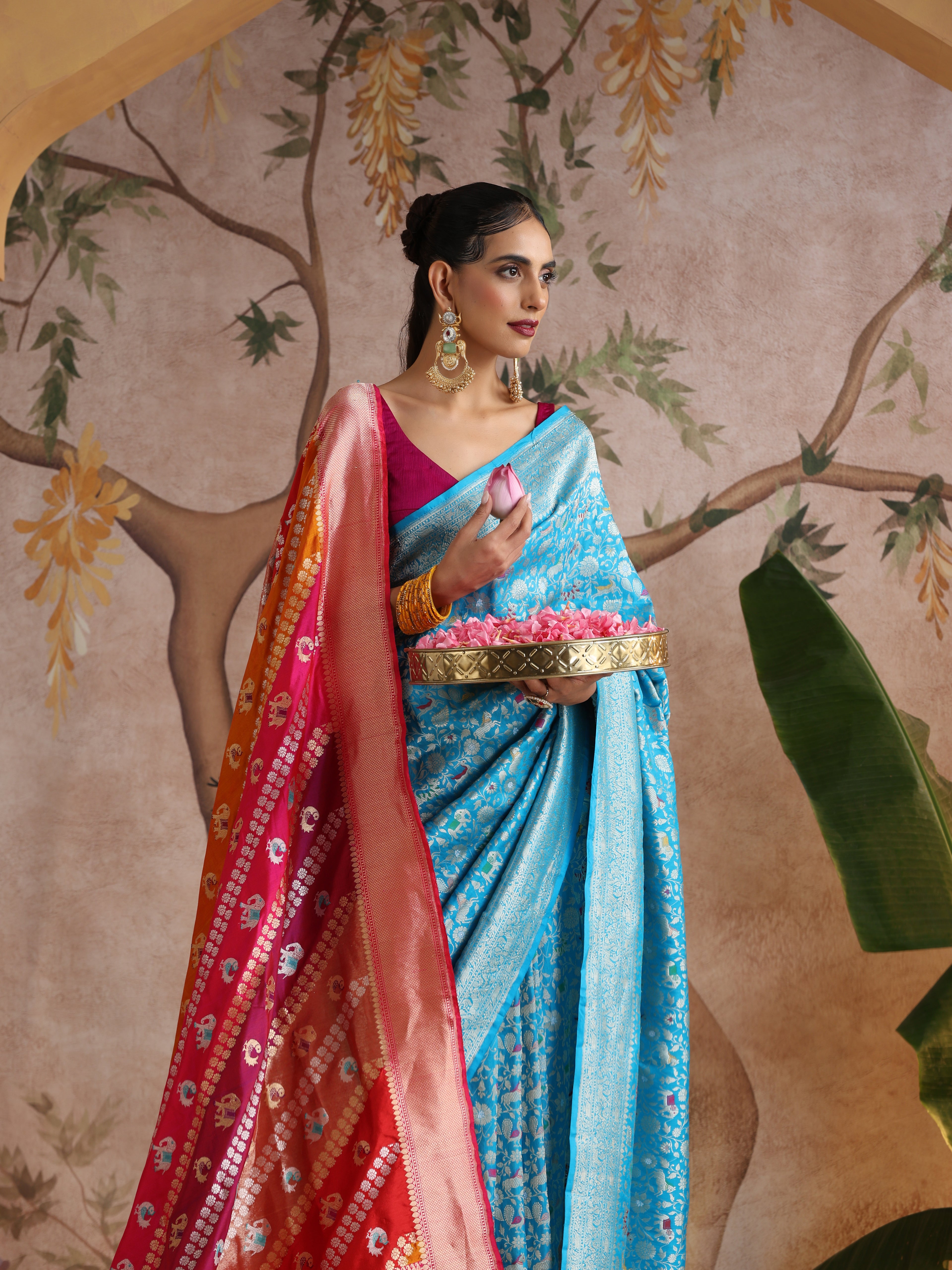 Handloom Banarasi Rangkat Katan Silk Elephant Dupatta