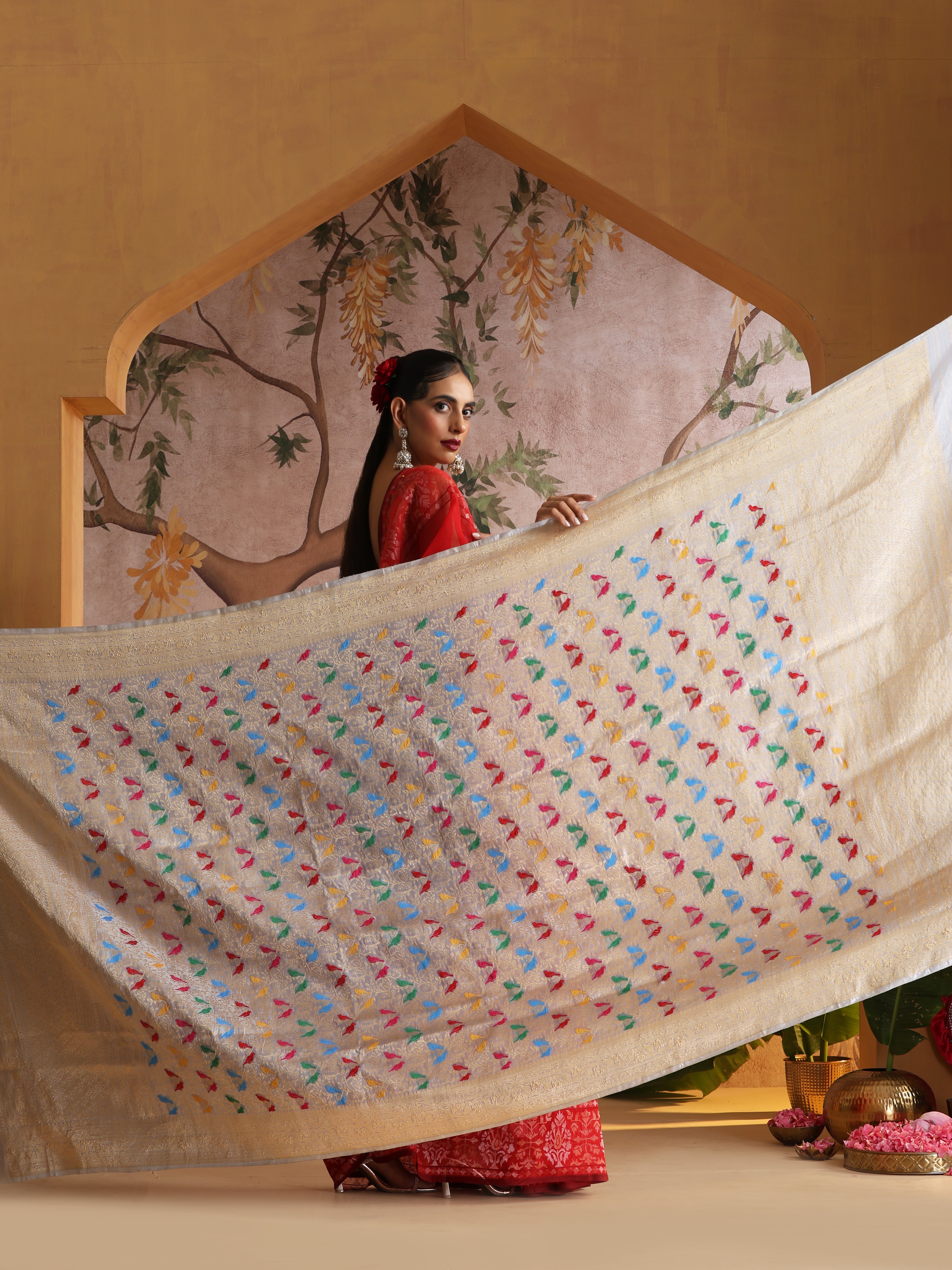 Handloom Banarasi Katan Silk Chidiya Dupatta
