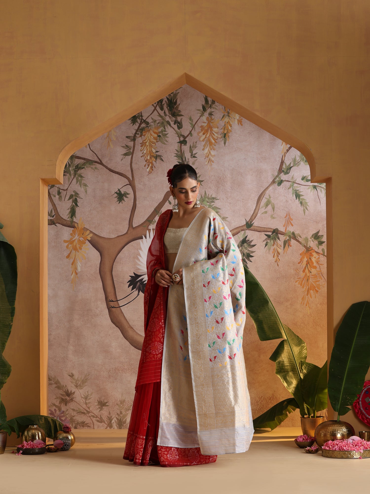 Handloom Banarasi Katan Silk Chidiya Dupatta