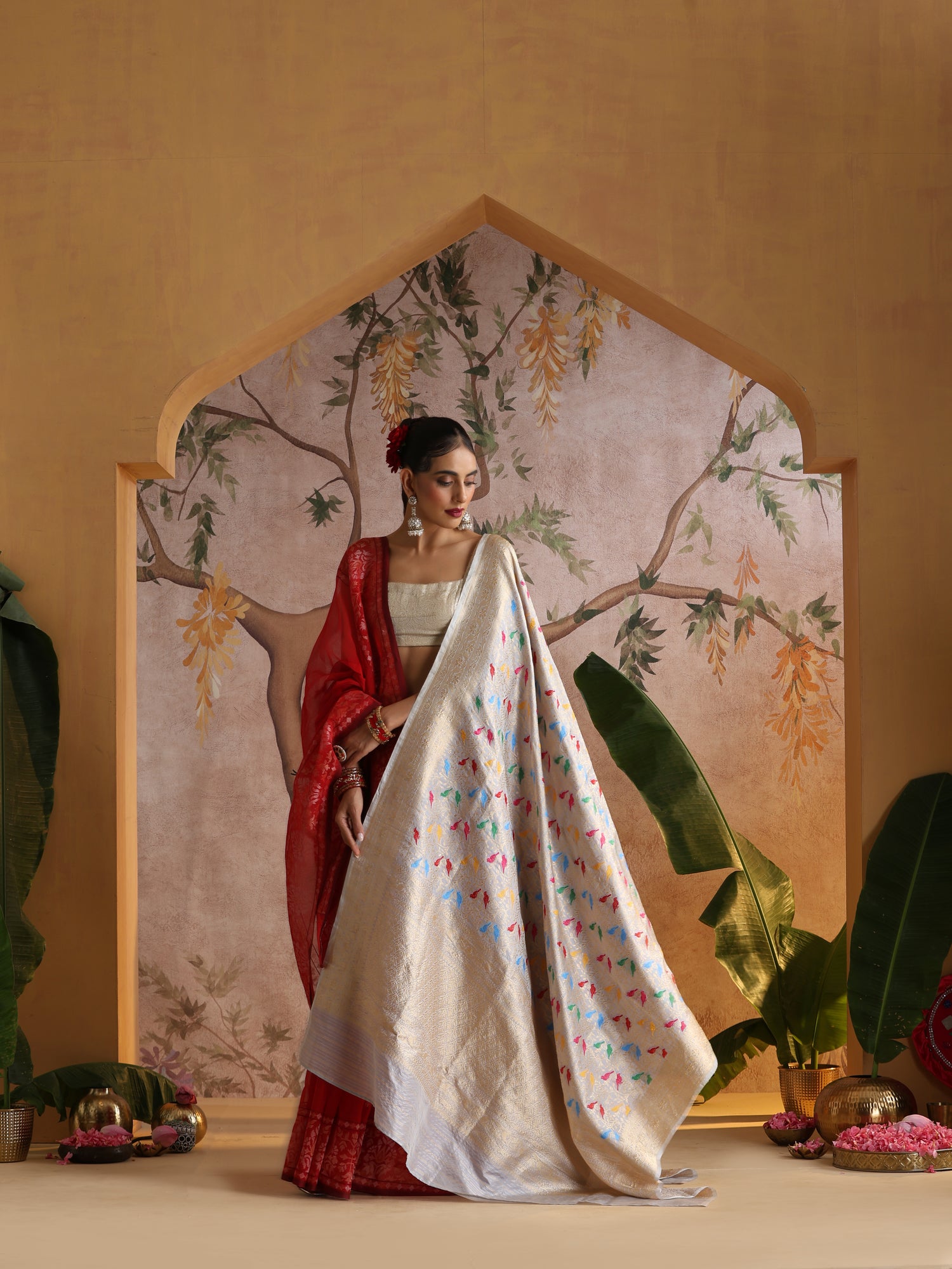 Handloom Banarasi Katan Silk Chidiya Dupatta