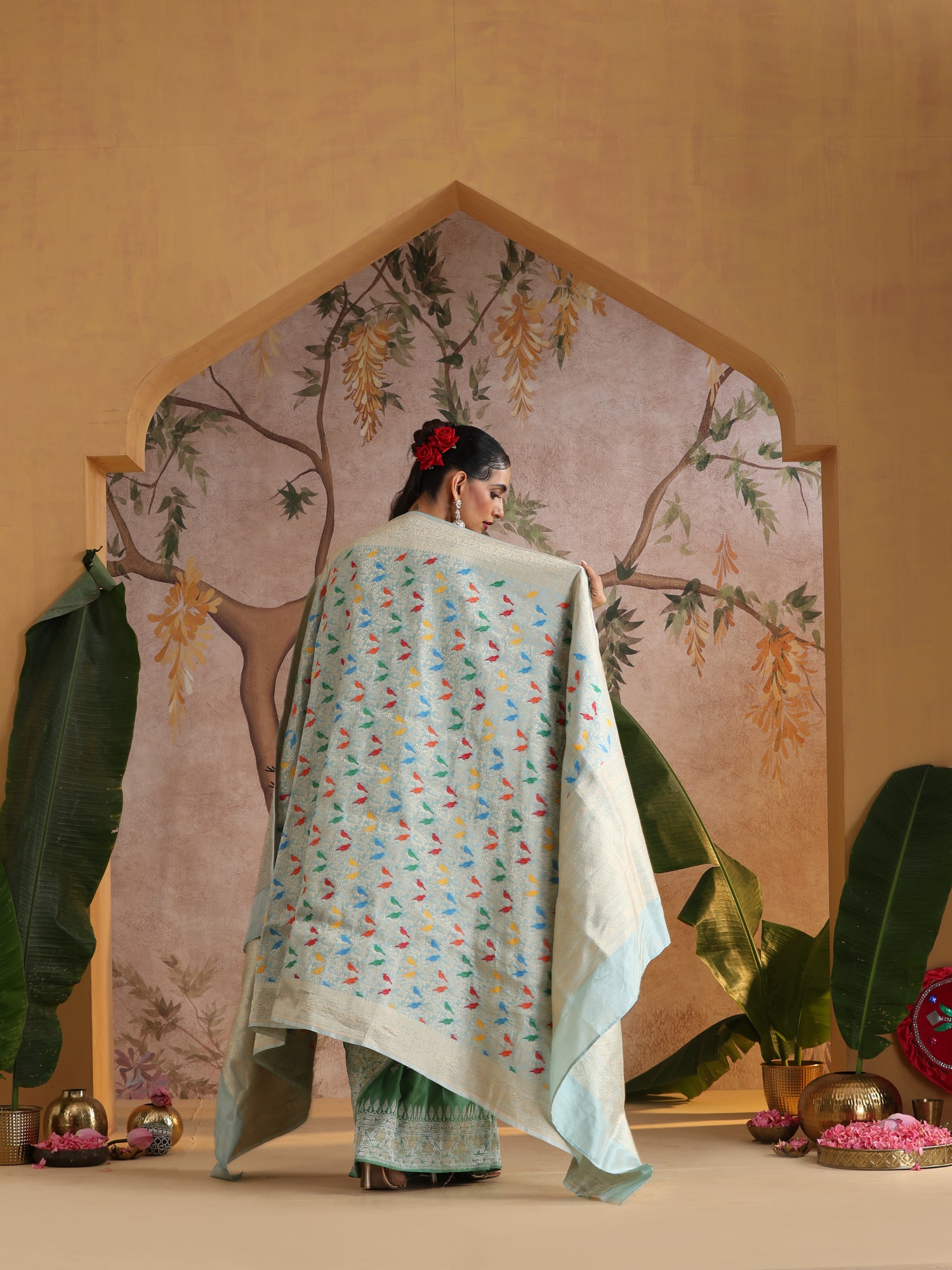 Handloom Banarasi Katan Silk Chidiya Dupatta