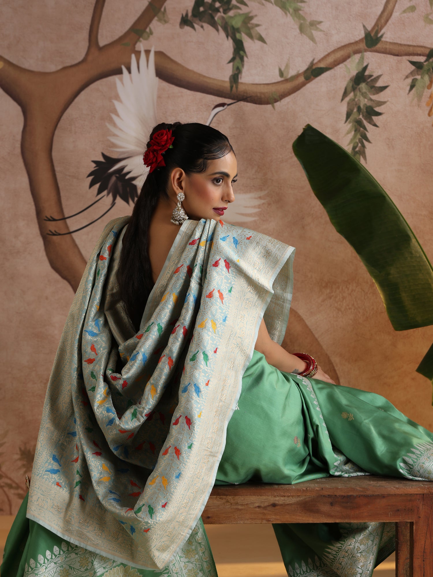 Handloom Banarasi Katan Silk Chidiya Dupatta