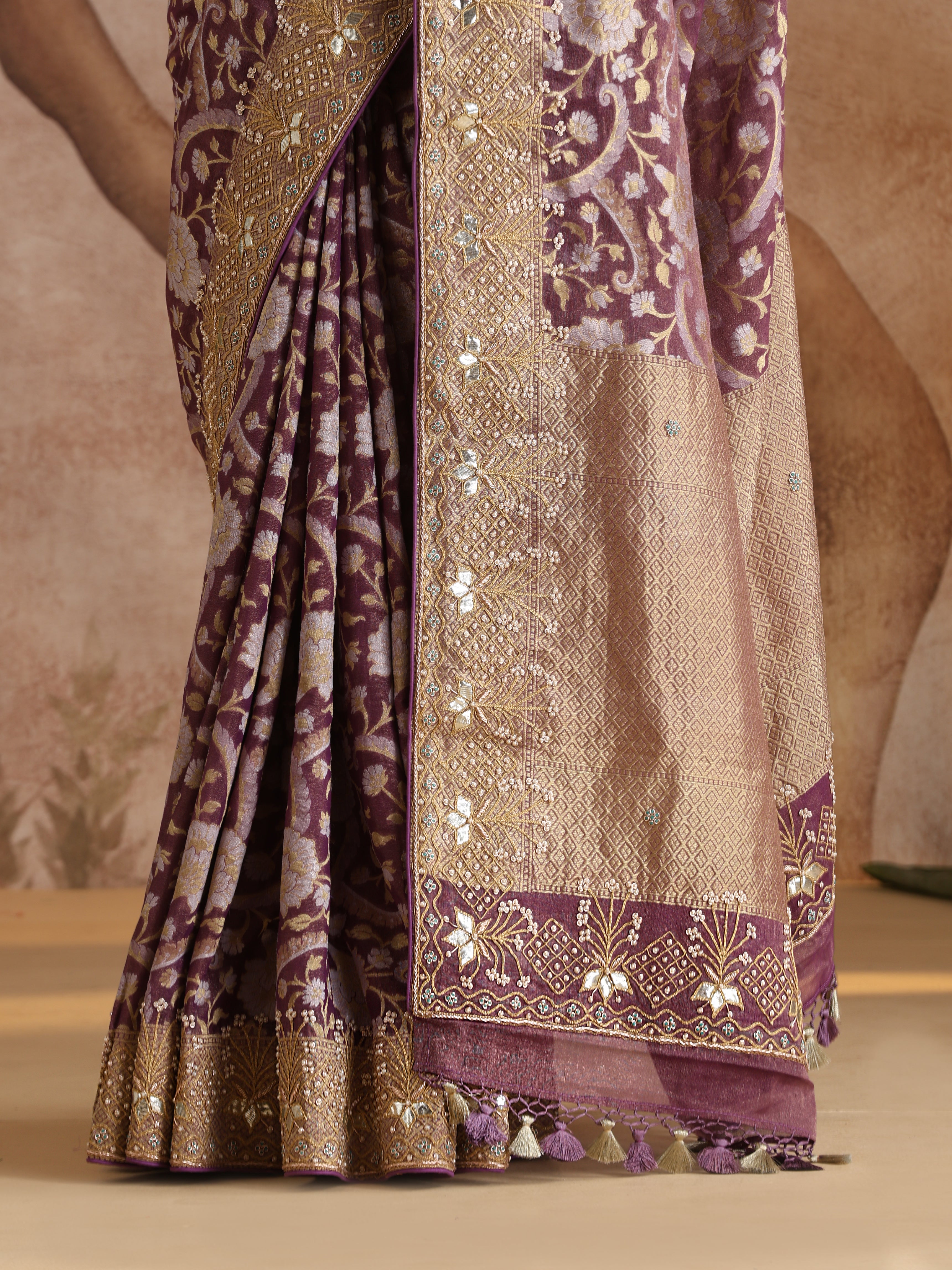 Handwoven Pure Georgette by Tissue Banarasi Embroidery Saree