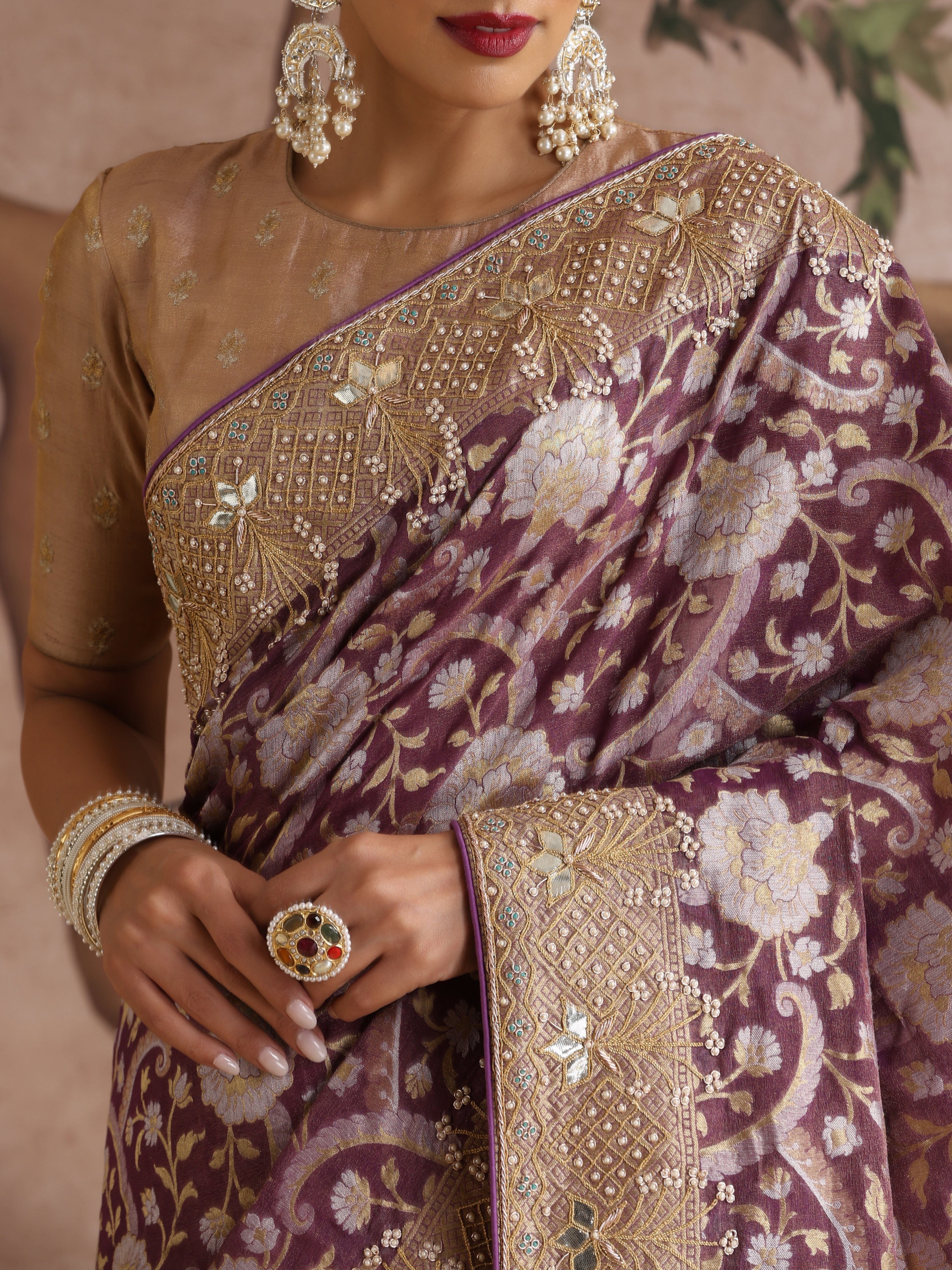 Handwoven Pure Georgette by Tissue Banarasi Embroidery Saree