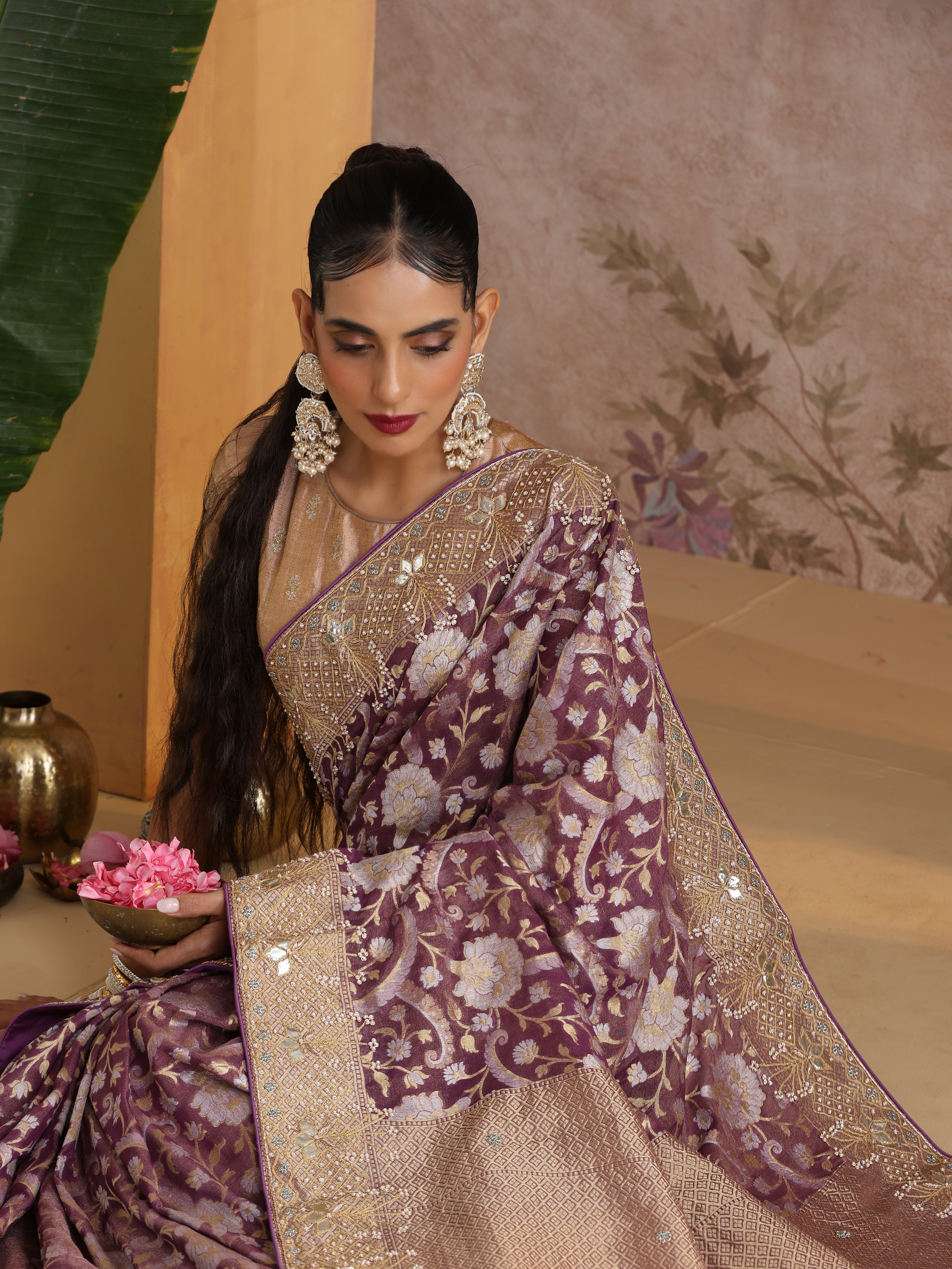 Handwoven Pure Georgette by Tissue Banarasi Embroidery Saree