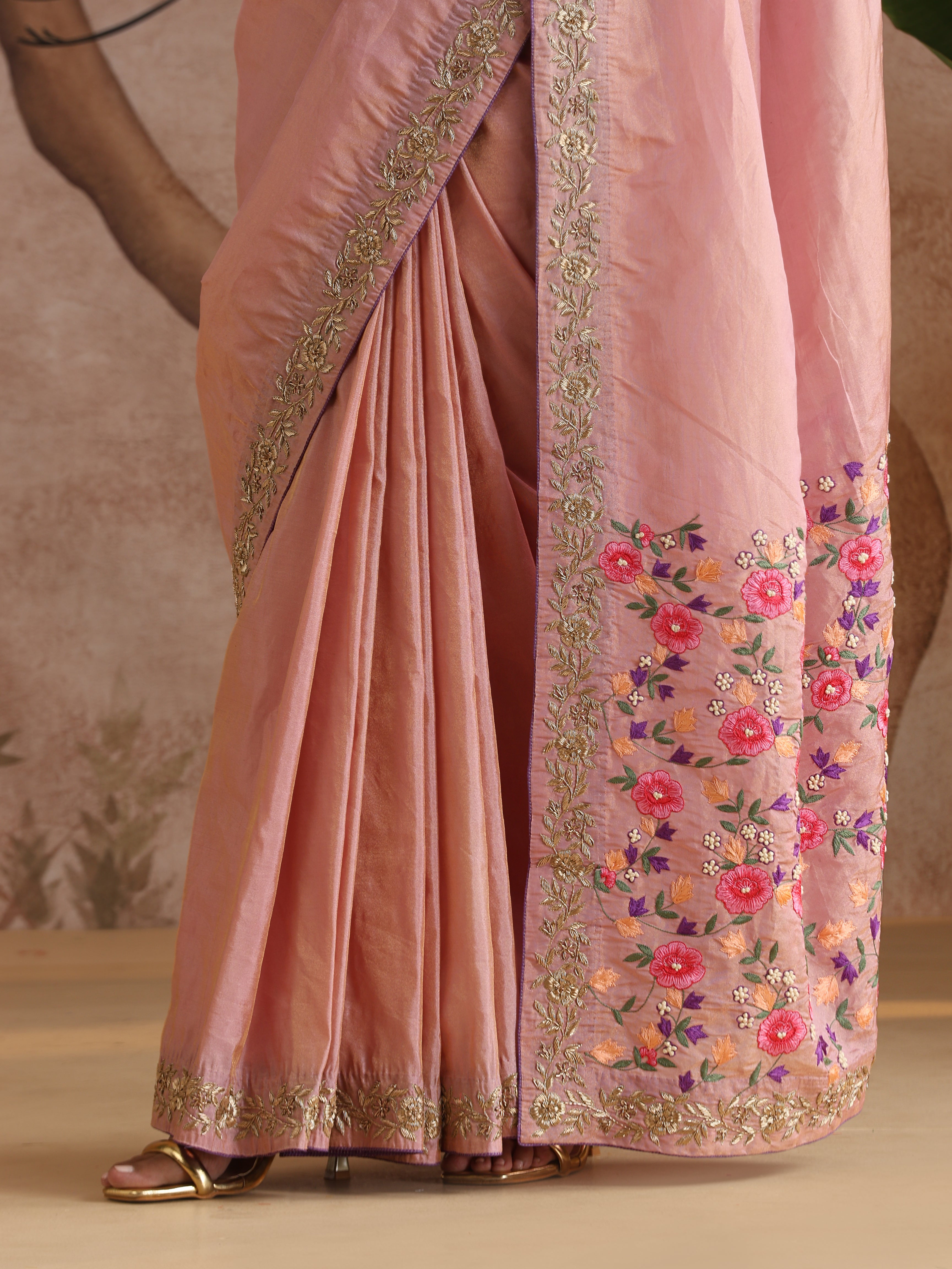 Handwoven Pure Tissue Silk Zardozi Embroidery Saree