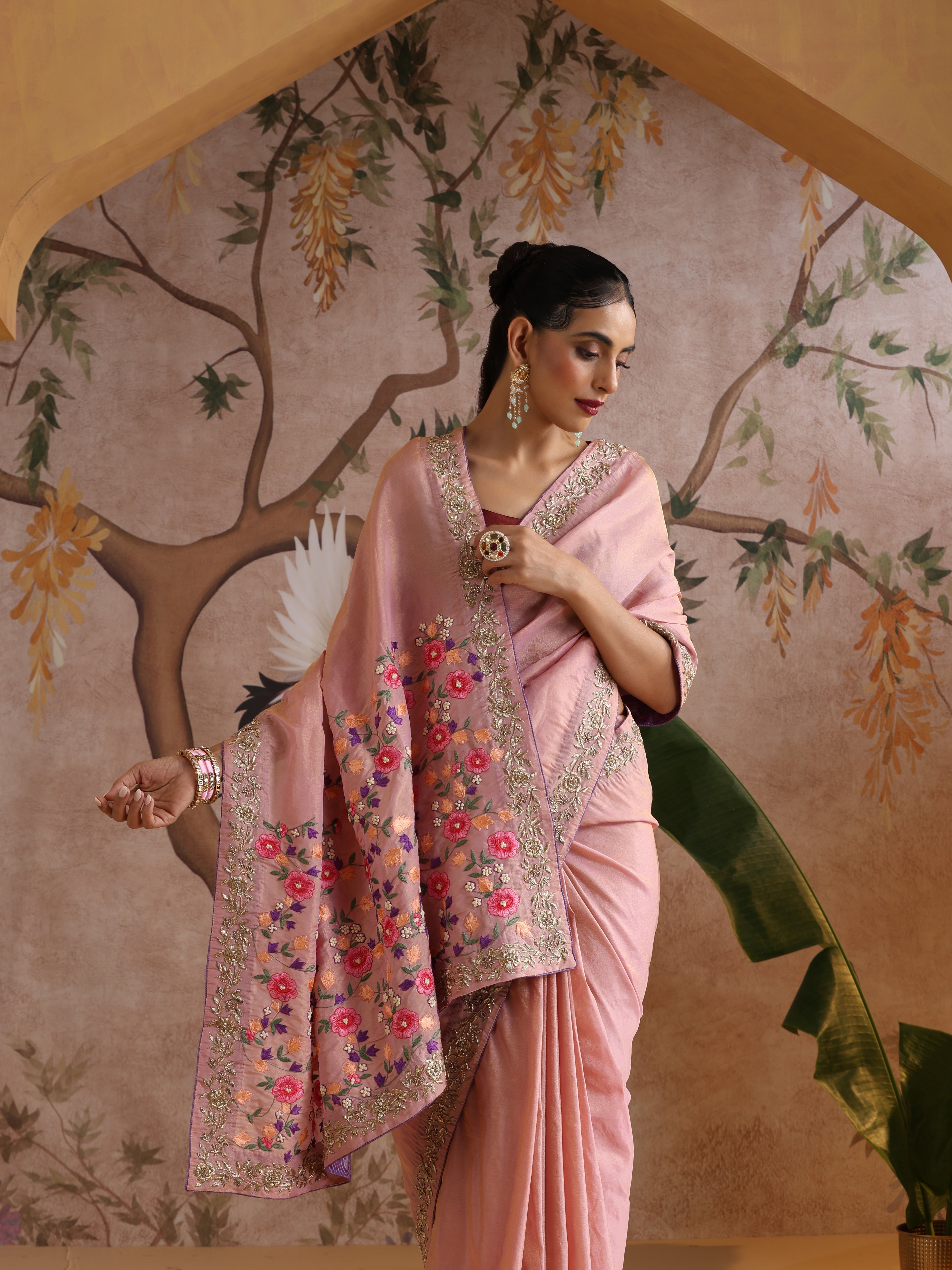 Handwoven Pure Tissue Silk Zardozi Embroidery Saree