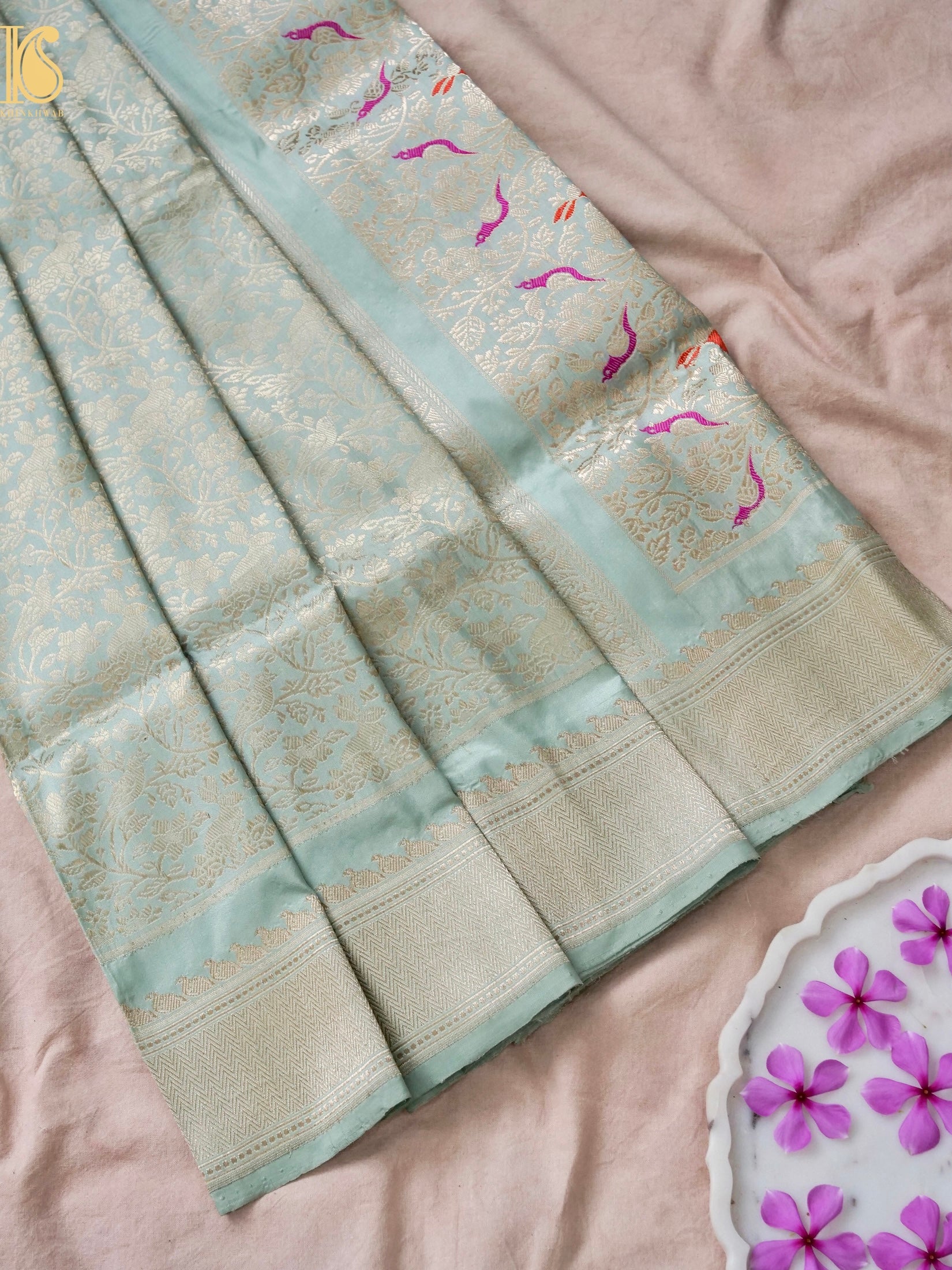 Handloom Banarasi Katan Silk Kadwa Zari Vasket Shikargah Saree
