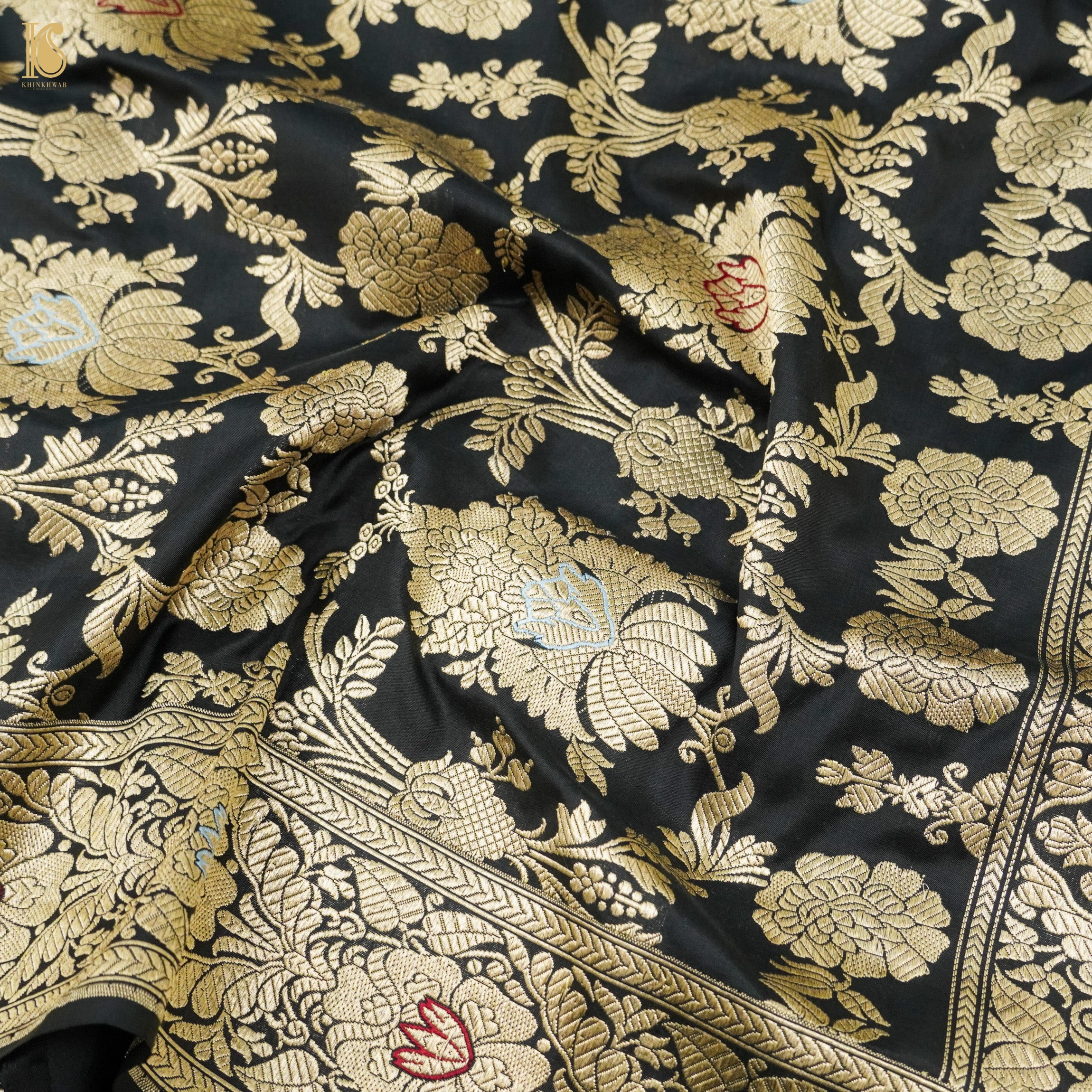 Handwoven Pure Katan Silk Banarasi Mughal Boota Saree - Khinkhwab